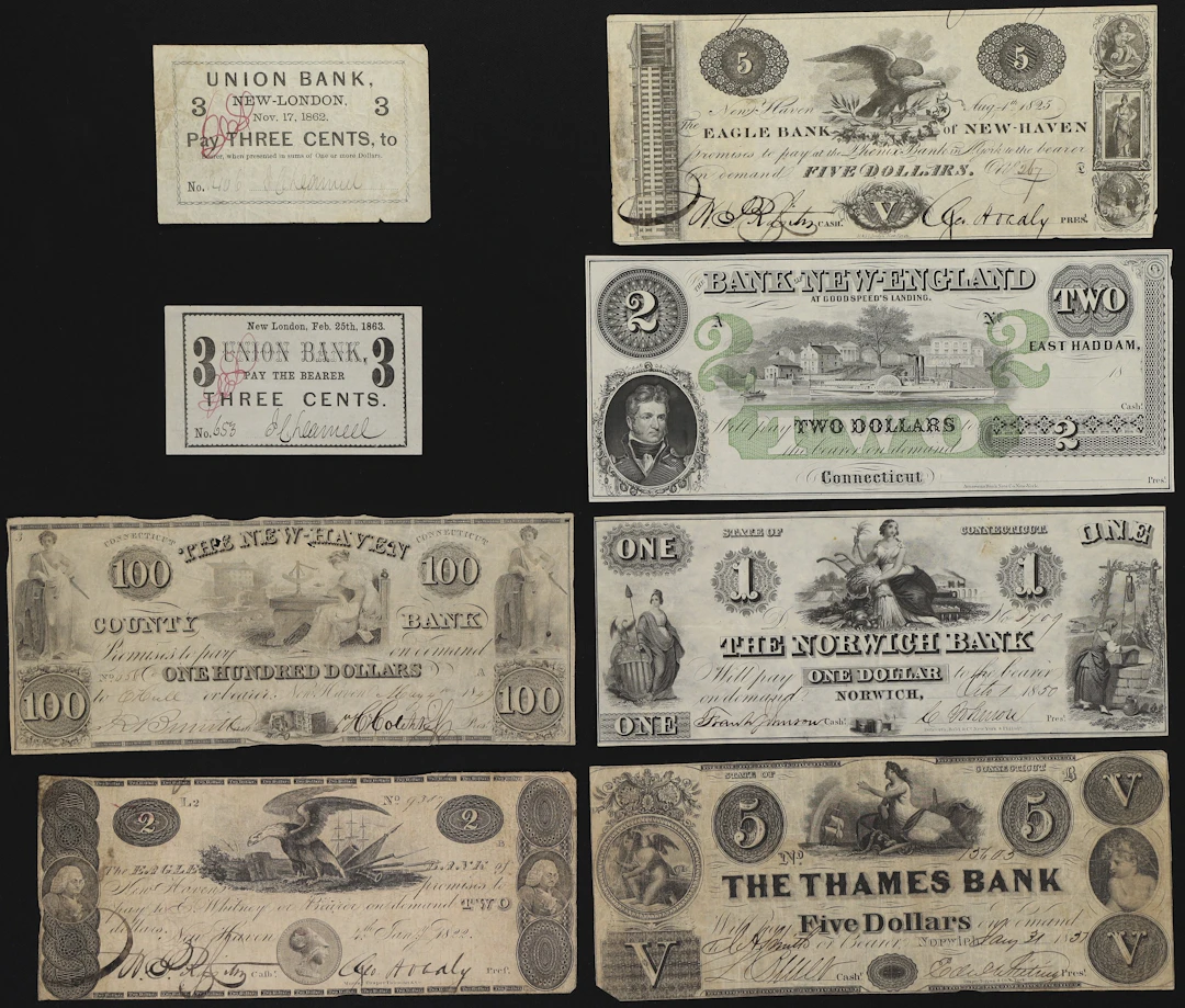 Lot of (8) Connecticut Obsoletes. Mixed Issuers. 1847 - 60s Mixed