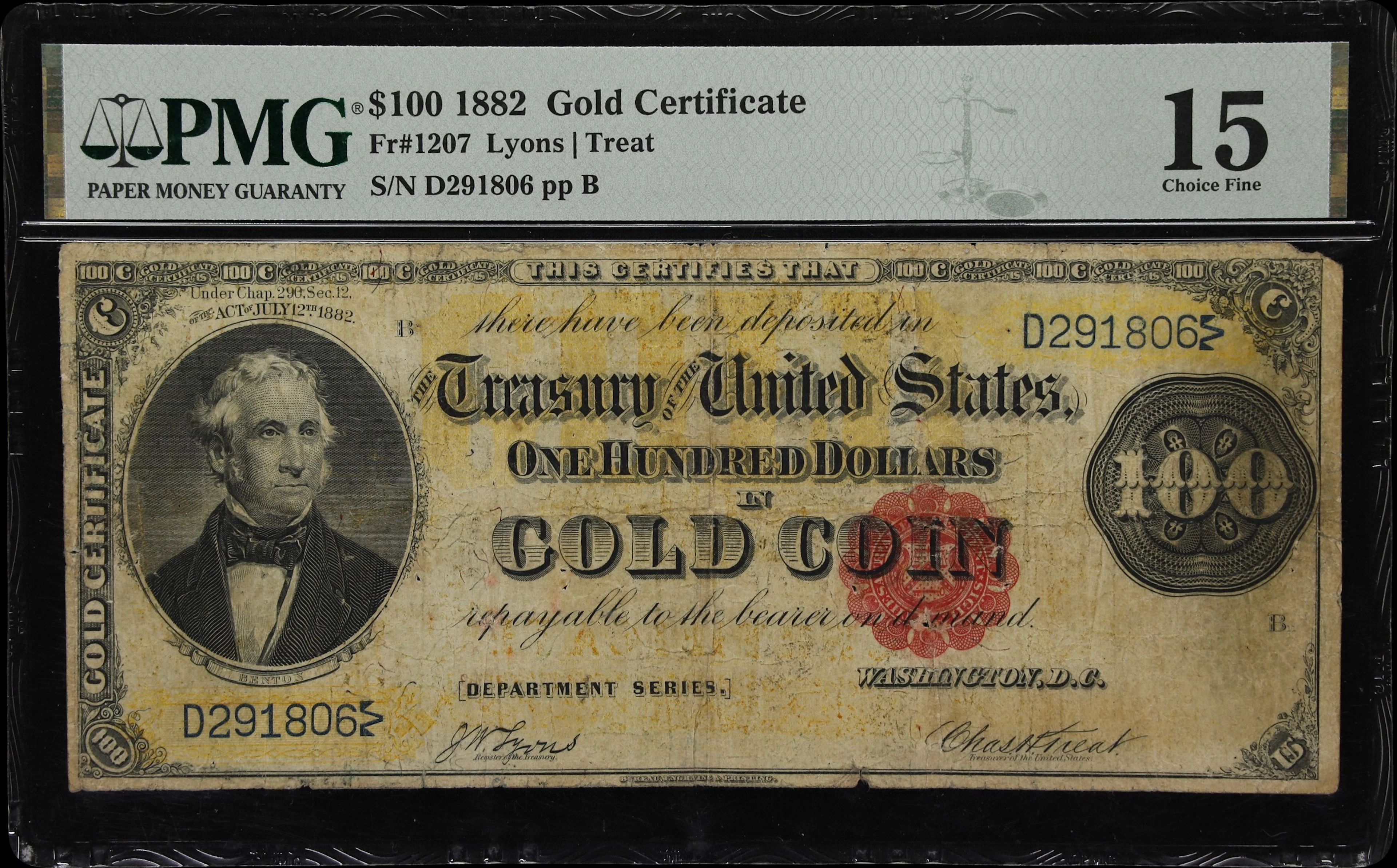 Fr. 1207. 1882 $100 Gold Certificate. PMG Choice Fine 15.