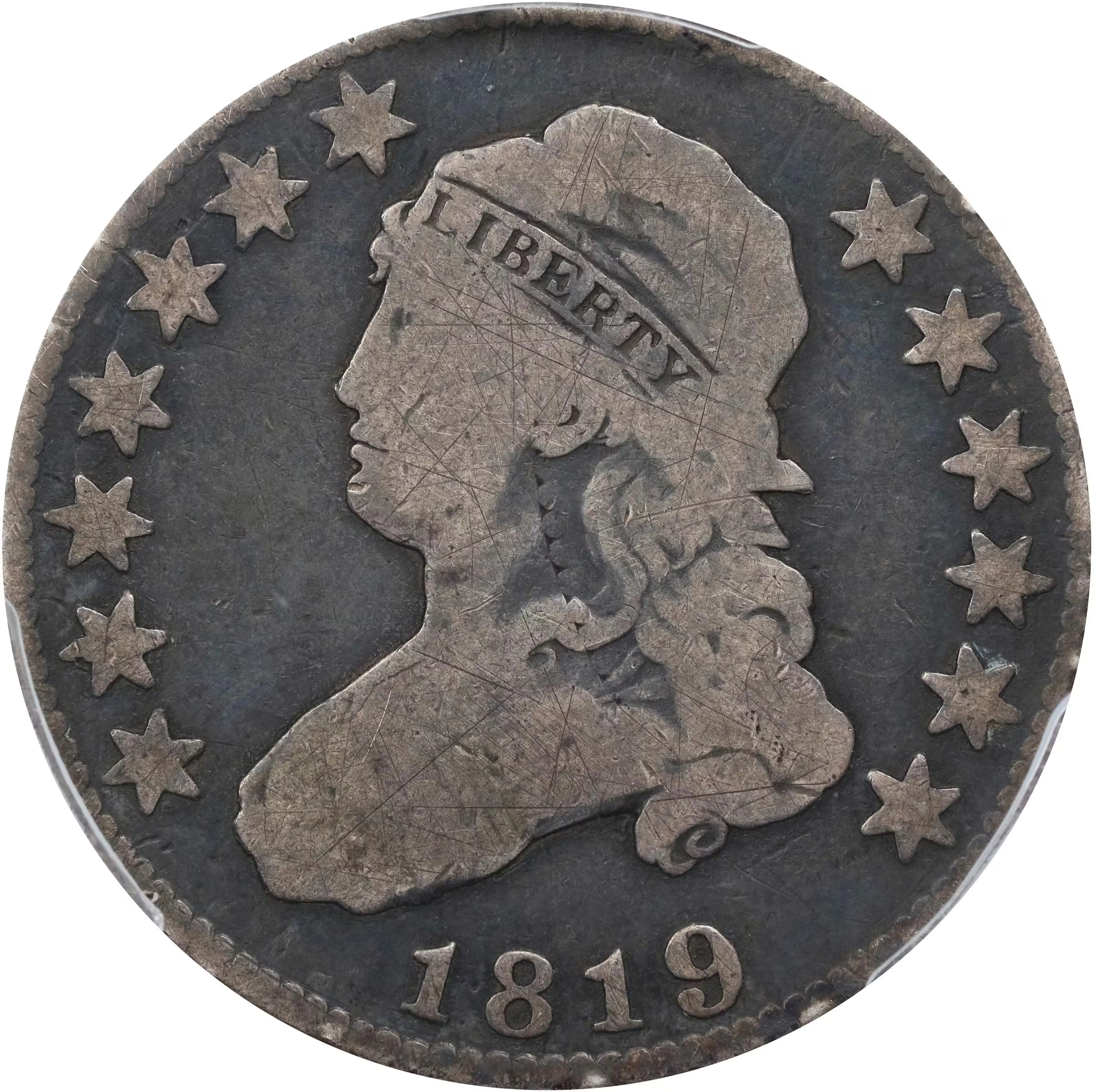 1819 Capped Bust Quarter. B-2. Rarity-3 (for variety). Large 9. Double-Struck