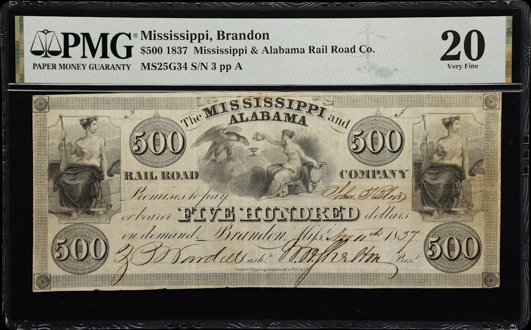 Brandon, Mississippi. Mississippi & Alabama Rail Road Company. 1837
