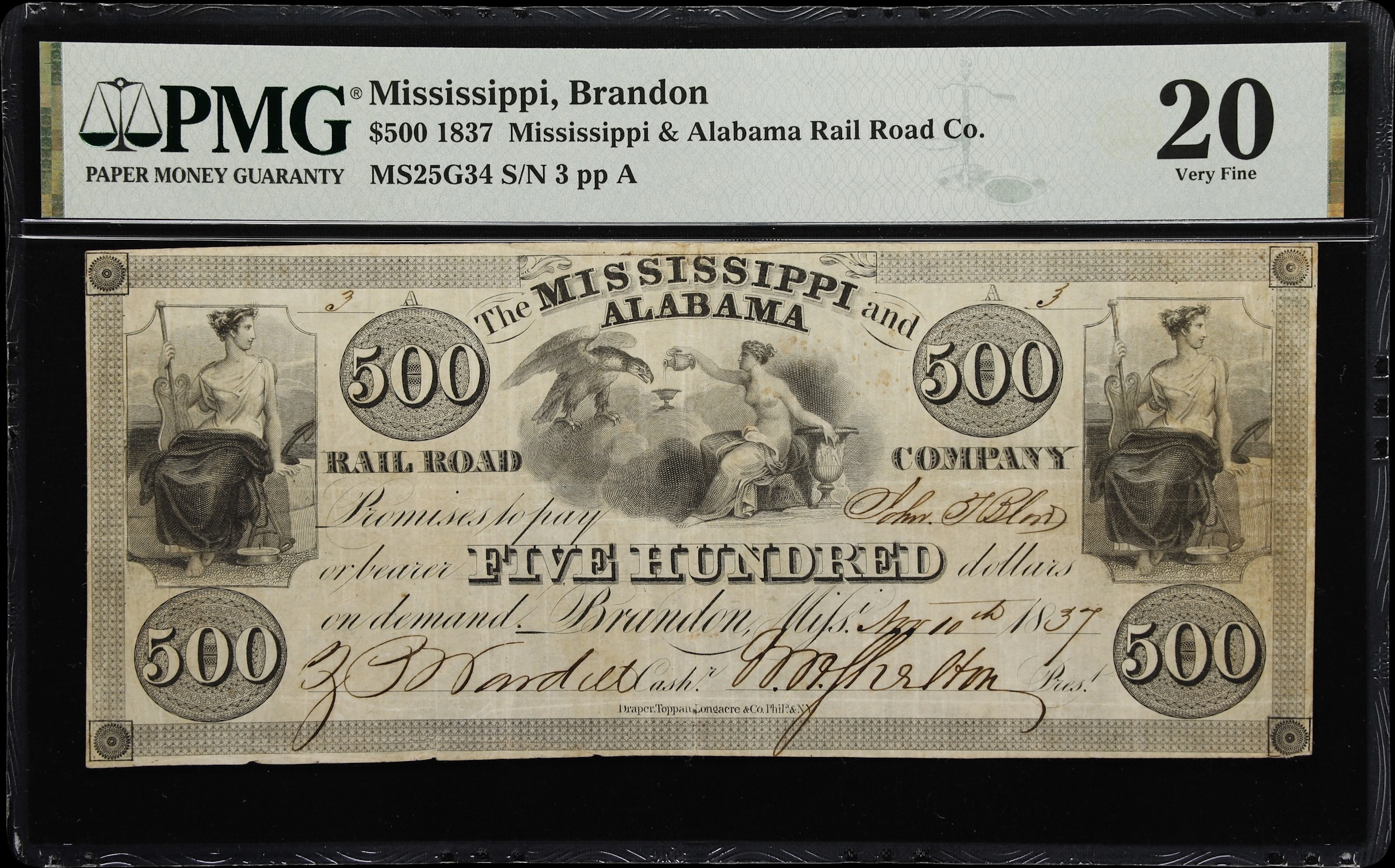 Brandon, Mississippi. Mississippi & Alabama Rail Road Company. 1837