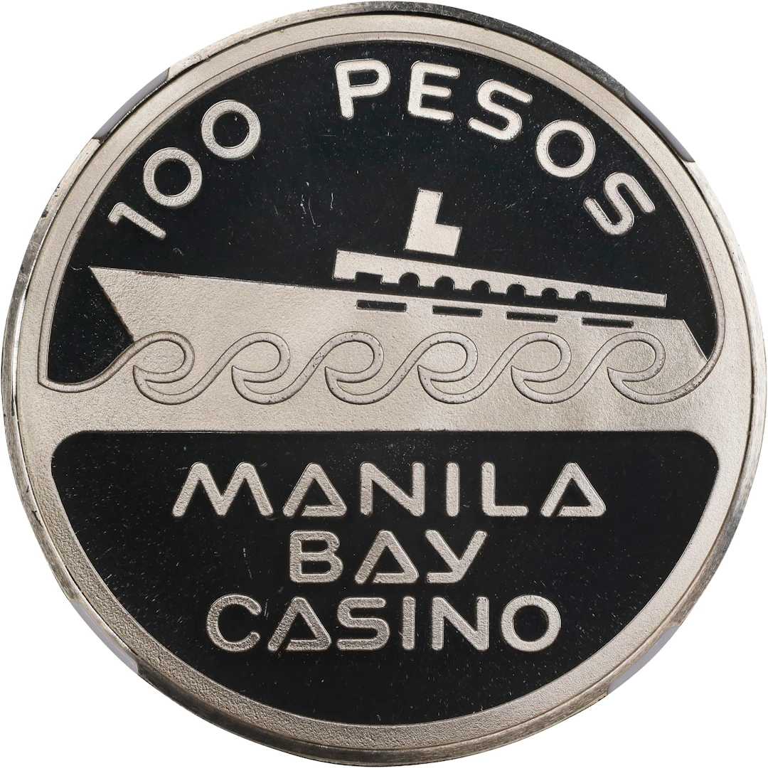 PHILIPPINES. Manila Bay Casino Silver 100 Pesos, ND (1978)-FM. Pennsylvania