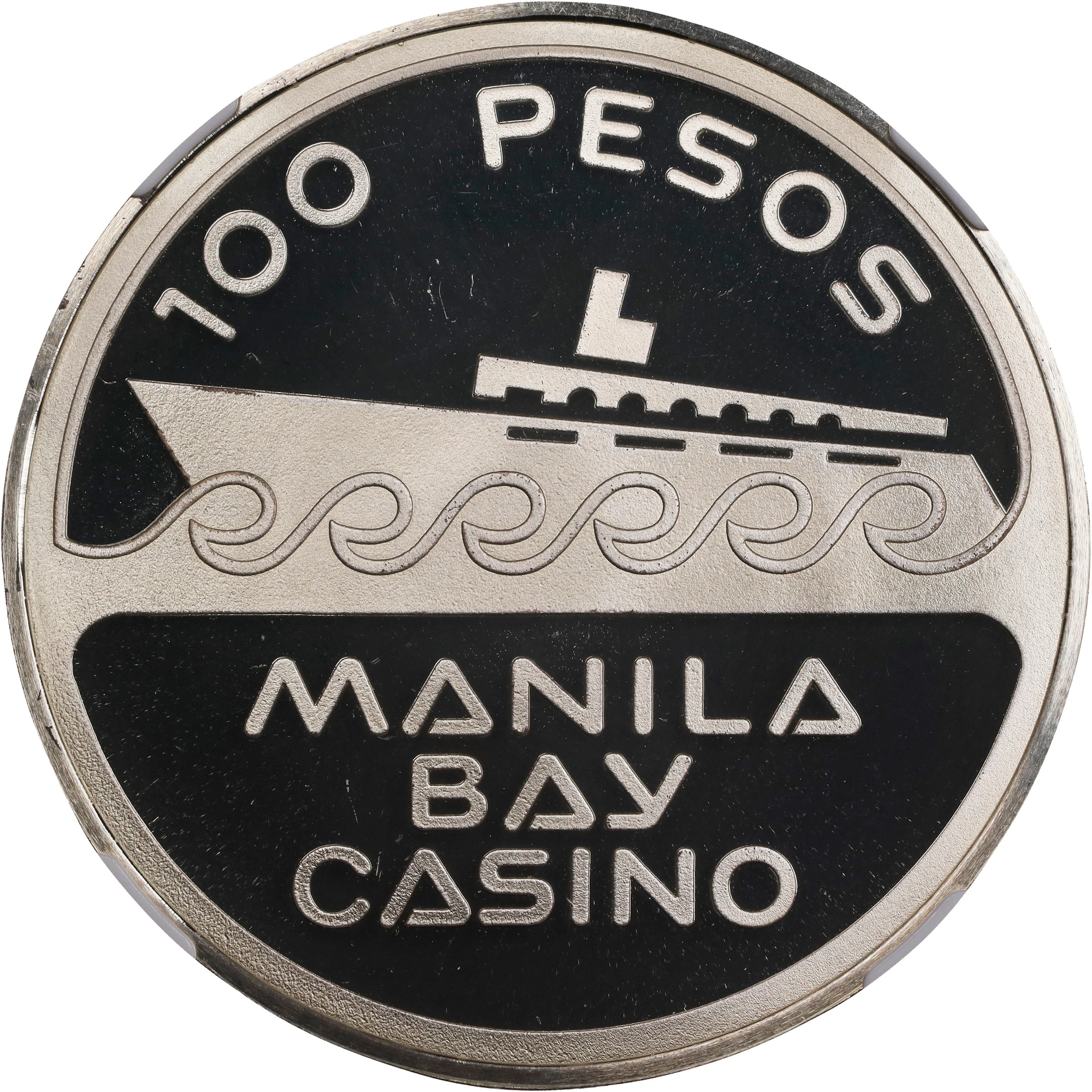 PHILIPPINES. Manila Bay Casino Silver 100 Pesos, ND (1978)-FM. Pennsylvania