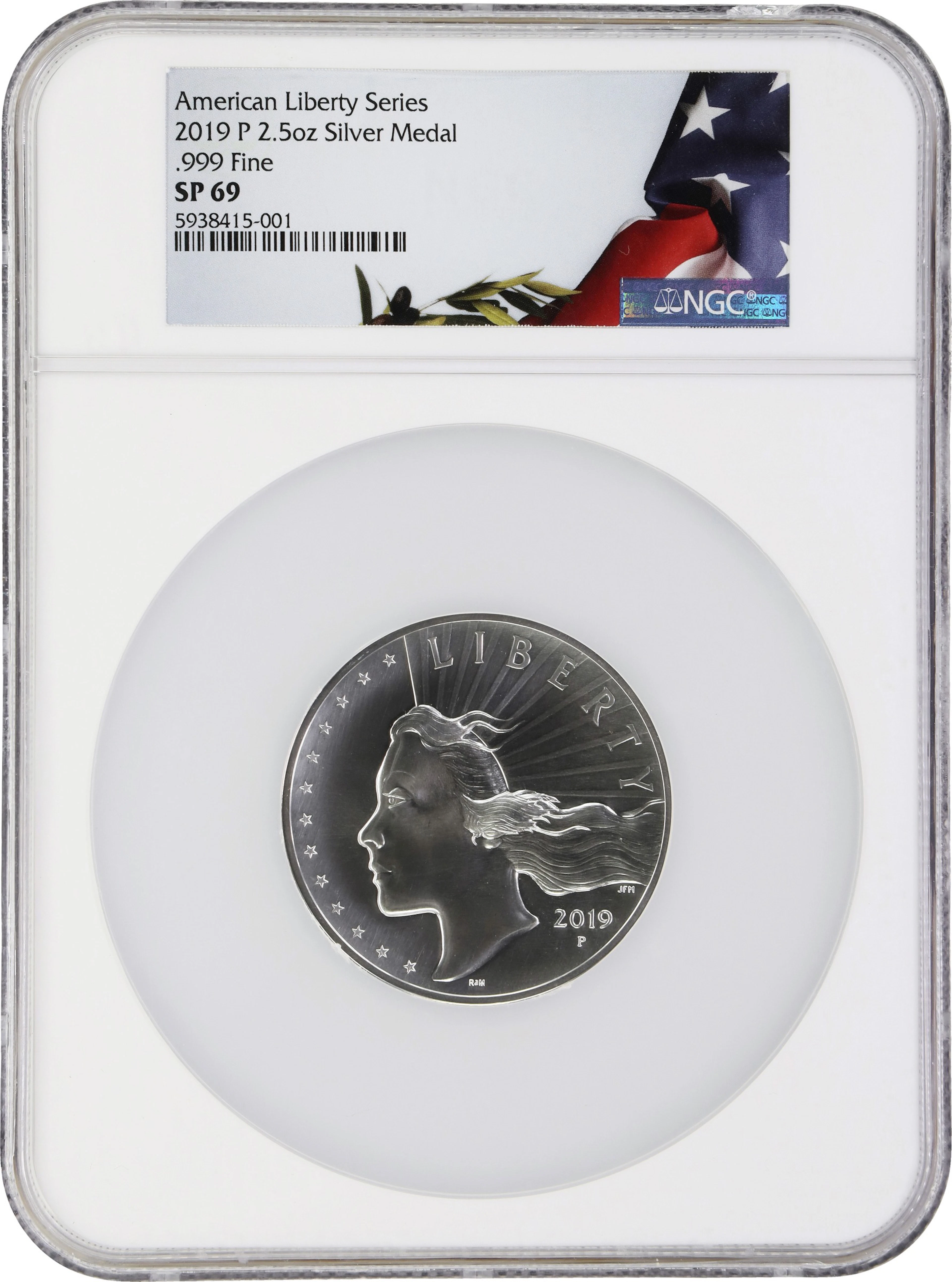 (2.5 oz, 77.76 g ASW). 2019-P American Liberty Silver Medal. SP-69 (NGC).
