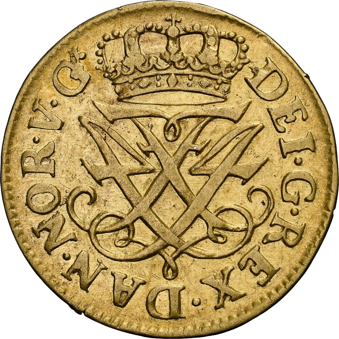 DENMARK. Gold Off-Metal Strike 12 Skilling, 1711. Copenhagen Mint.