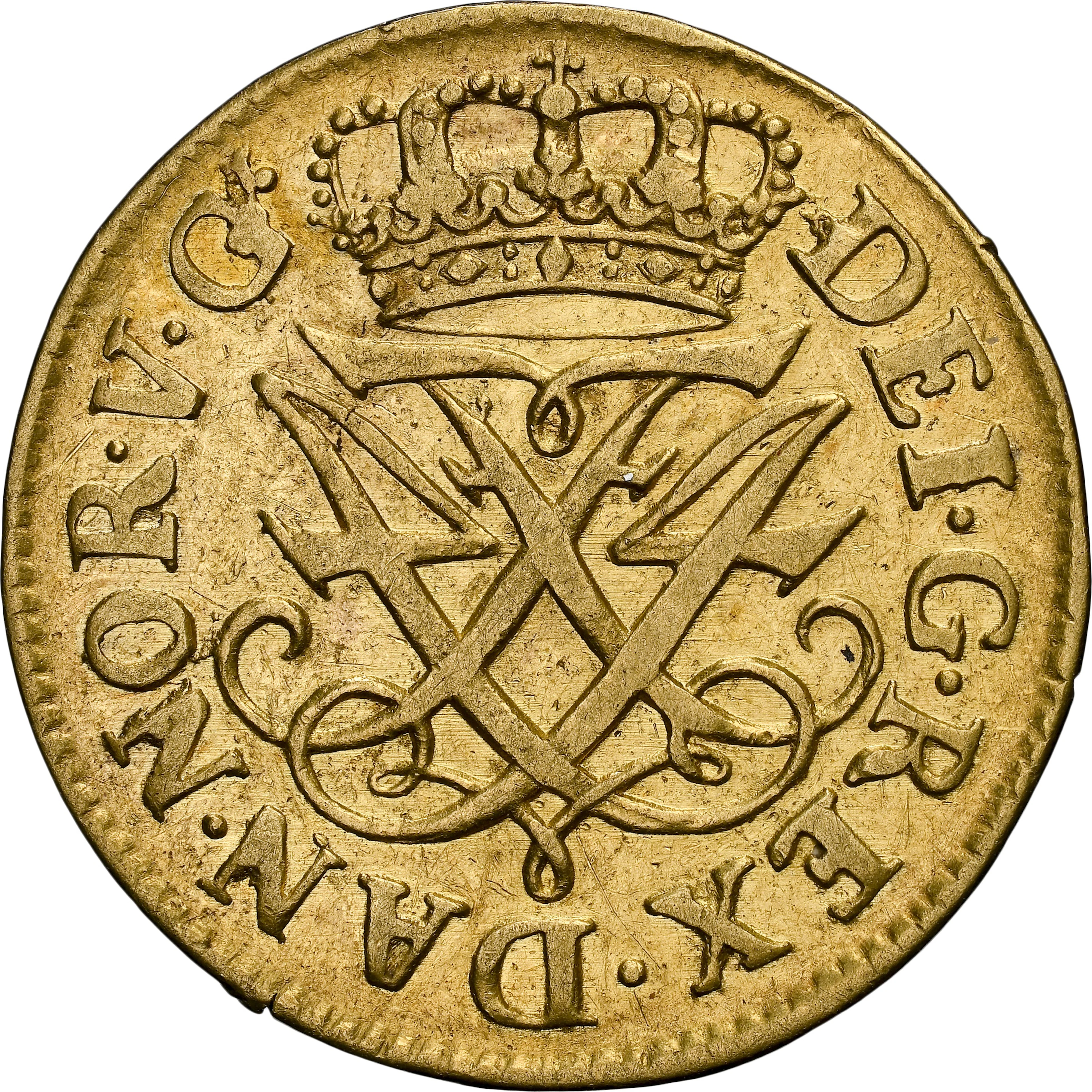 DENMARK. Gold Off-Metal Strike 12 Skilling, 1711. Copenhagen Mint.