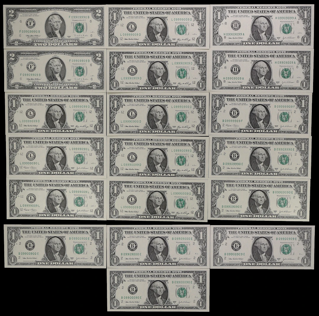 Lot of (19) Fr. 1930-B, 1931-H, 1933-L & 1936-F. 1995-2006 $1 & $2