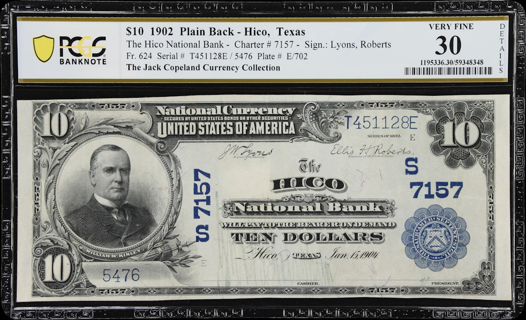 Hico, Texas. $10 1902 Plain Back. Fr. 624. Hico NB. Charter #7157.