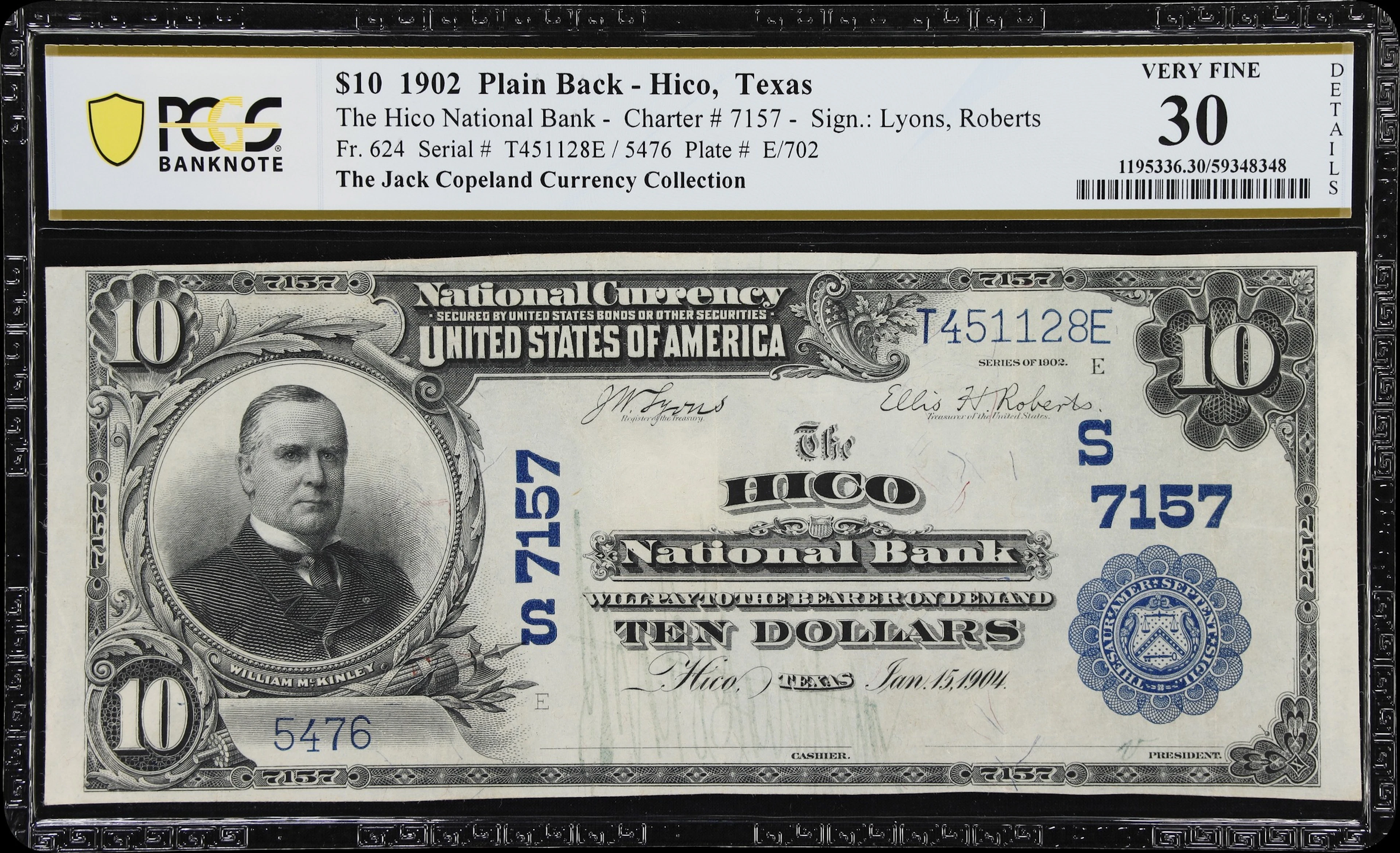 Hico, Texas. $10 1902 Plain Back. Fr. 624. Hico NB. Charter #7157.