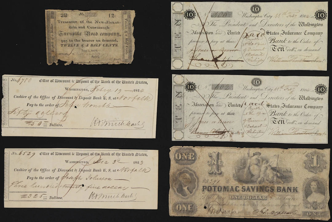 Lot of (6) District of Columbia Obsoletes. Mixed Issuers. 1804 - 50s