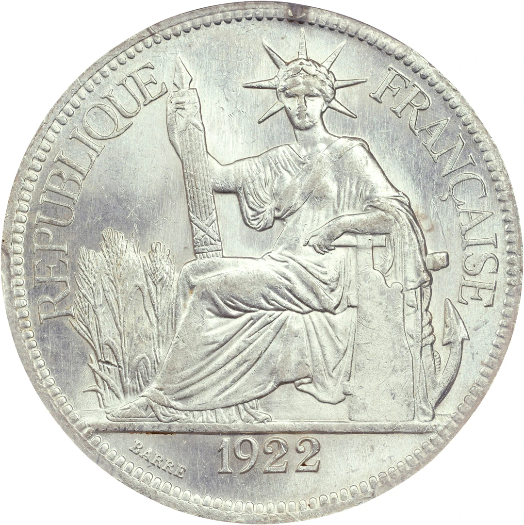 FRENCH INDO-CHINA. Piastre, 1922-H. Birmingham (Heaton) Mint. PCGS MS-63.
