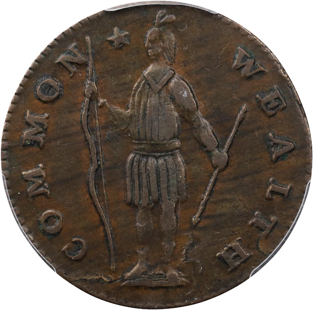 1788 Massachusetts Cent. Ryder 3-A, W-6210. Rarity-3+. Slim Indian