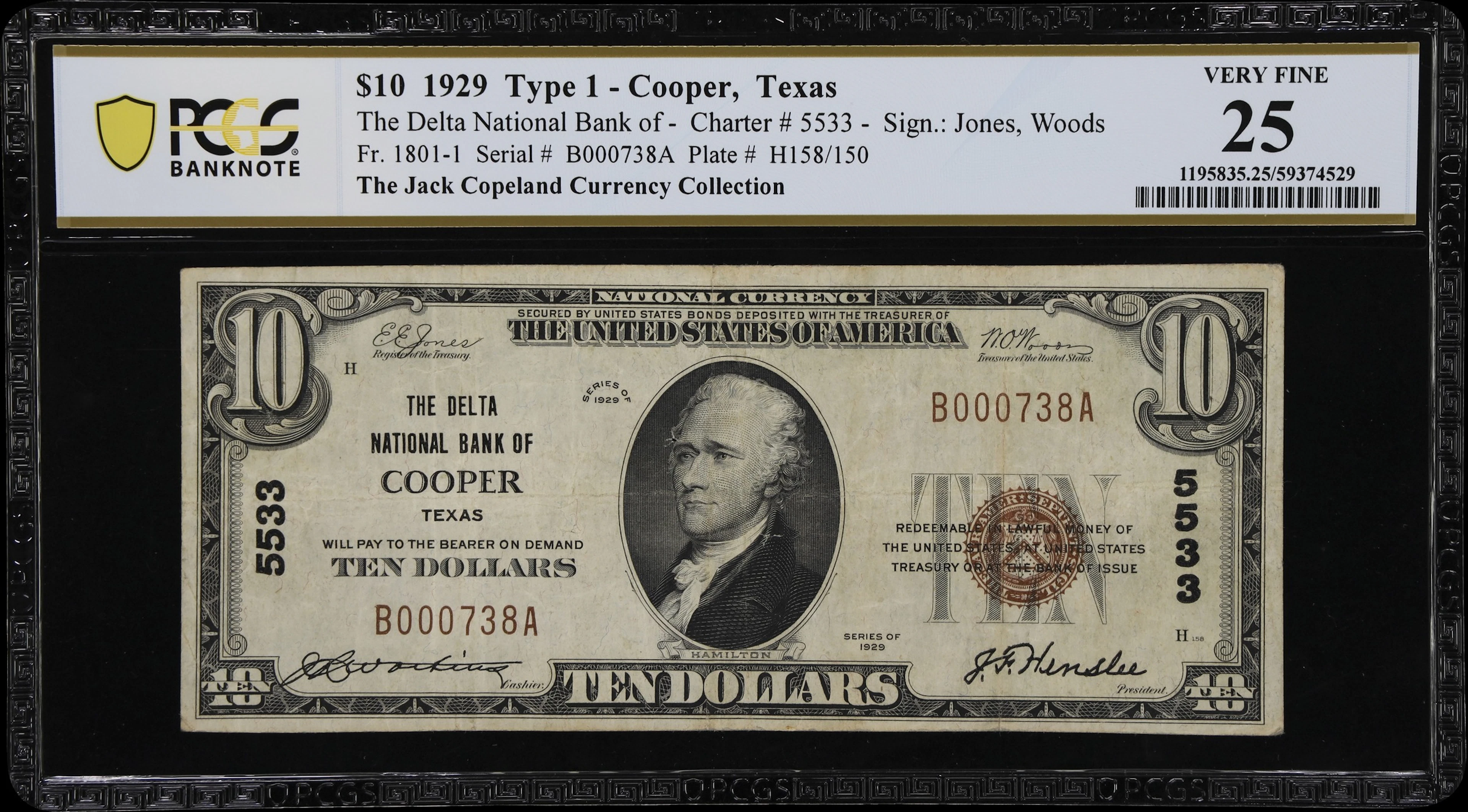 Cooper, Texas. $10 1929 Ty. 1. Fr. 1801-1. Delta NB. Charter #5533.