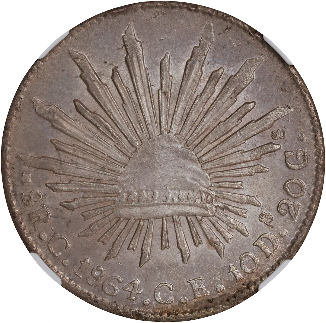 MEXICO. 8 Reales, 1864-C CE. Culiacan Mint. NGC MS-62.
