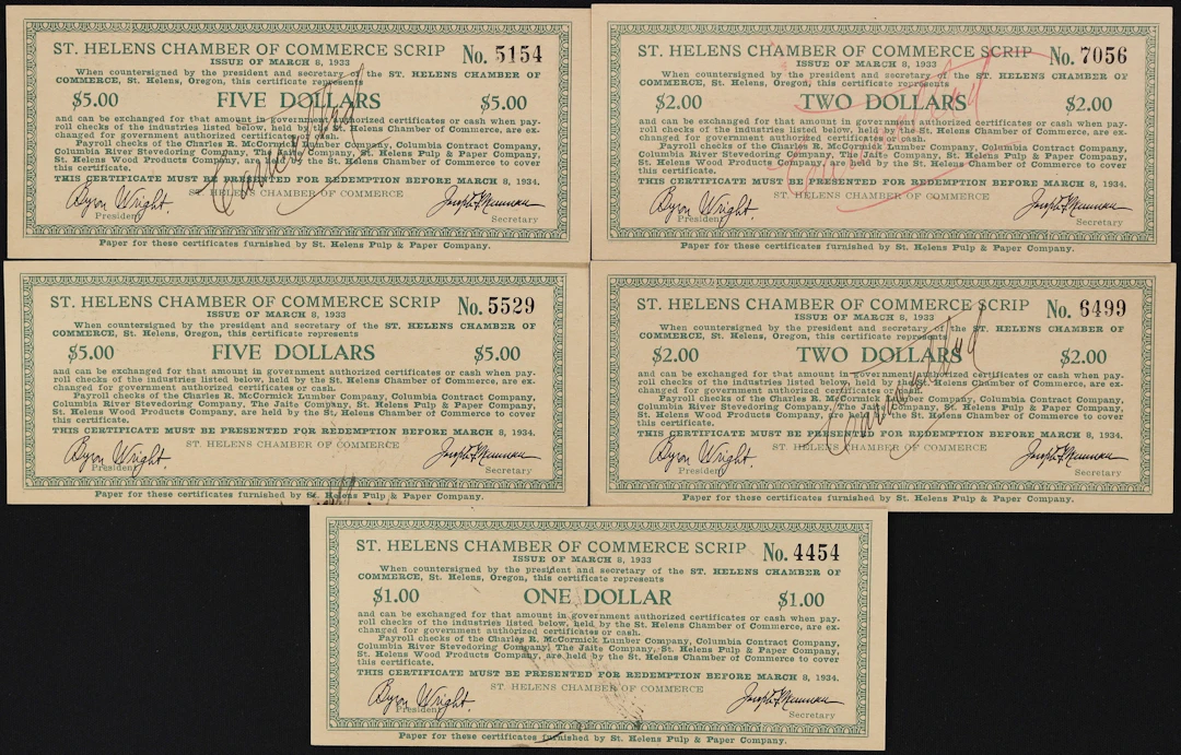 Lot of (5) St. Helens, Oregon. St. Helens Chamber of Commerce. 1930s