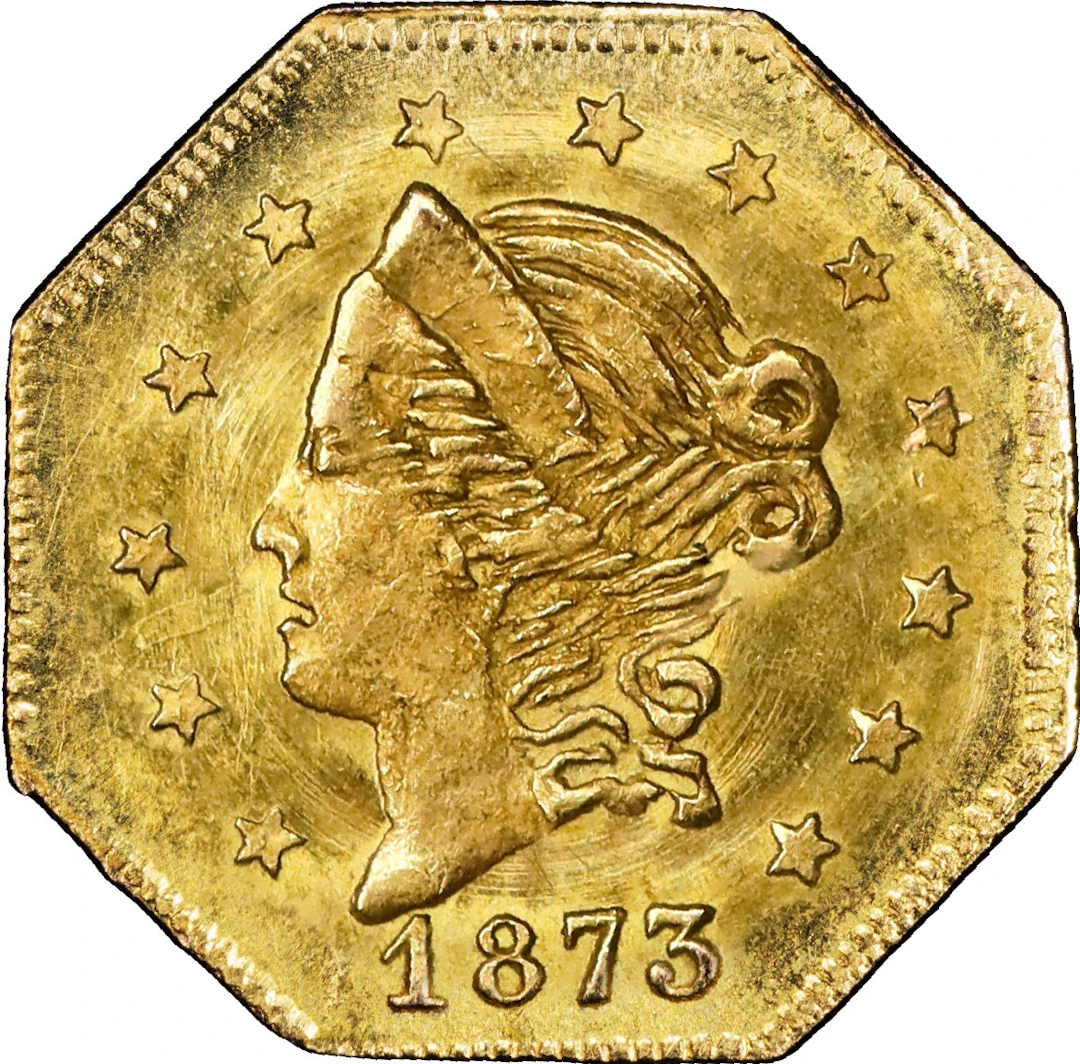 1873 Octagonal 50 Cents. BG-915. Rarity-4-. Liberty Head. Unc Details--Scratch