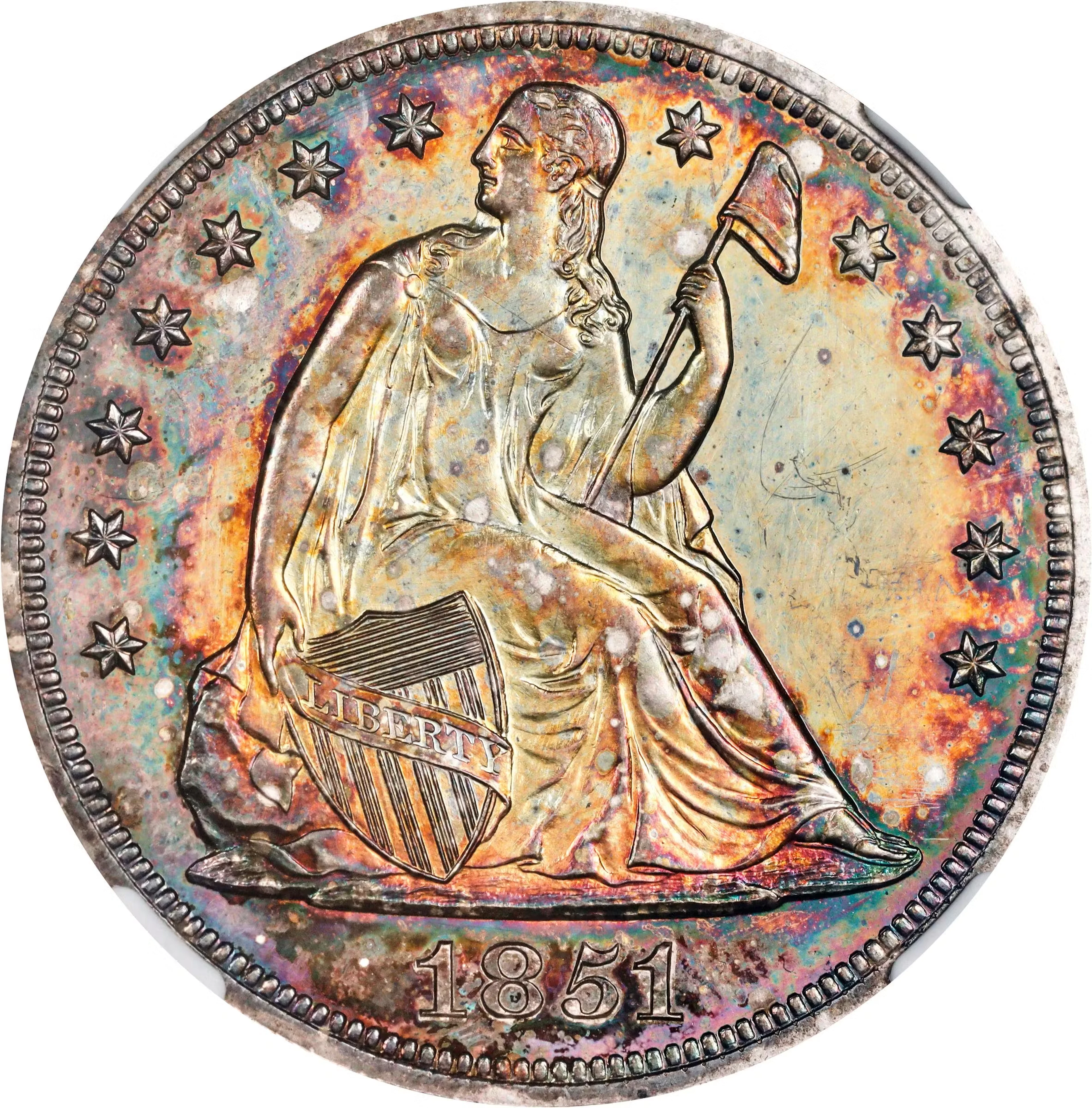 1851 Liberty Seated Silver Dollar. Restrike. OC-P4. Rarity-6+. Proof-63