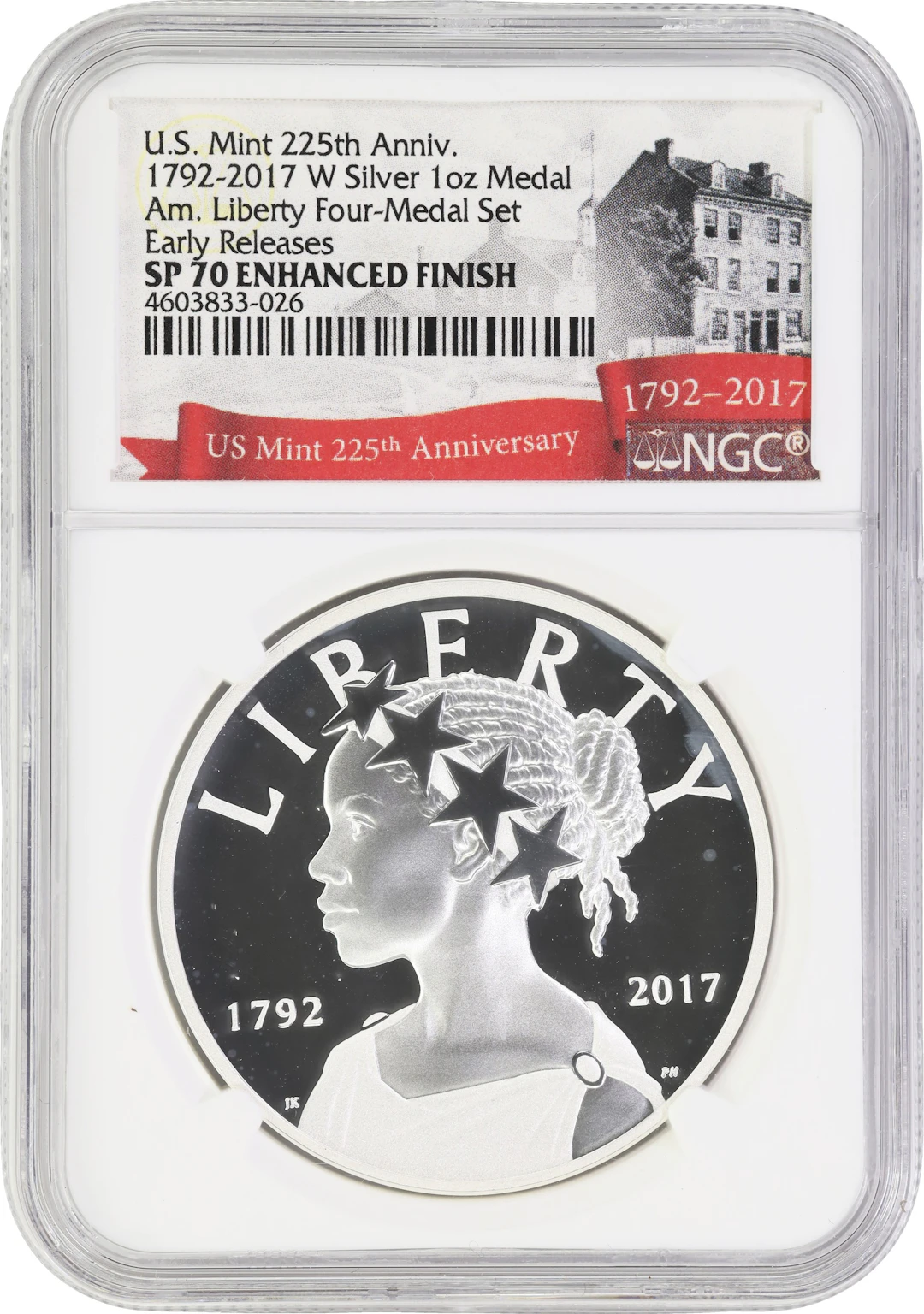 (1 oz, 31.104 g ASW). 2017-W American Liberty 225th Anniversary Silver