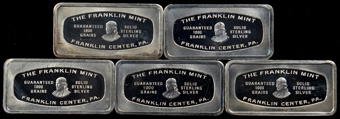 (9.635 oz, 299.7 g ASW). Lot of (5) Franklin Mint 1000 grain Assorted