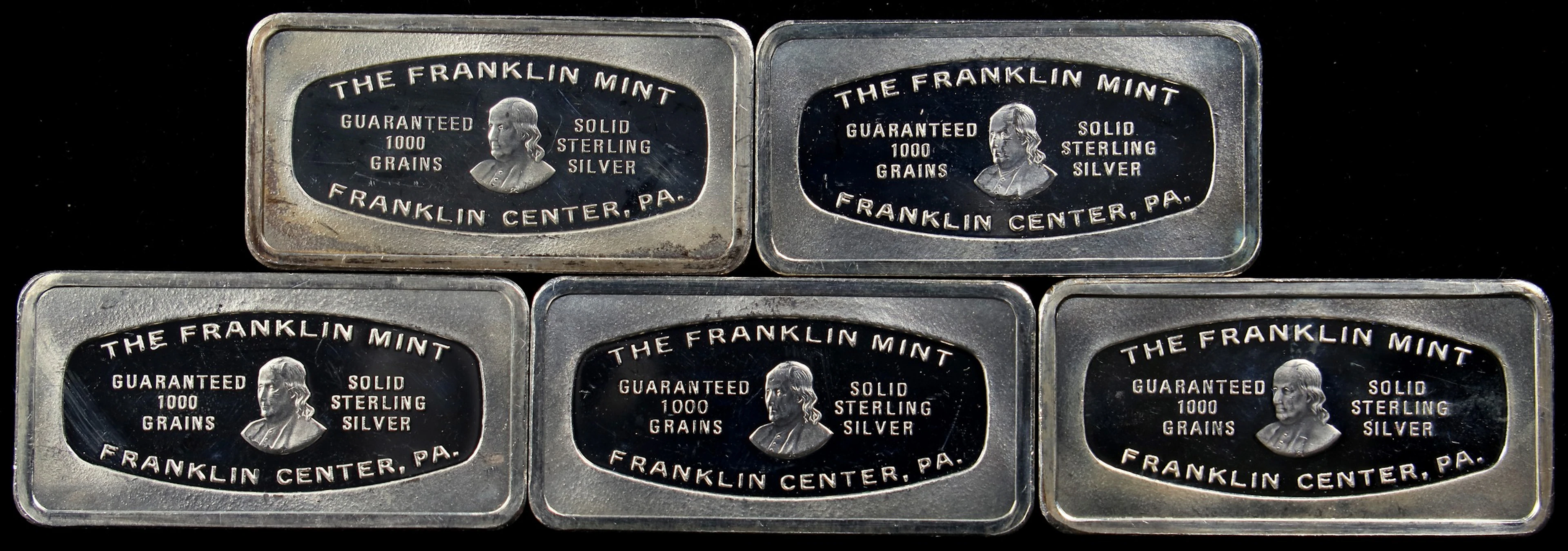 (9.635 oz, 299.7 g ASW). Lot of (5) Franklin Mint 1000 grain Assorted
