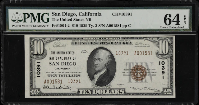 San Diego, California. $10 1929 Ty. 2. Fr. 1801-2. United States NB.