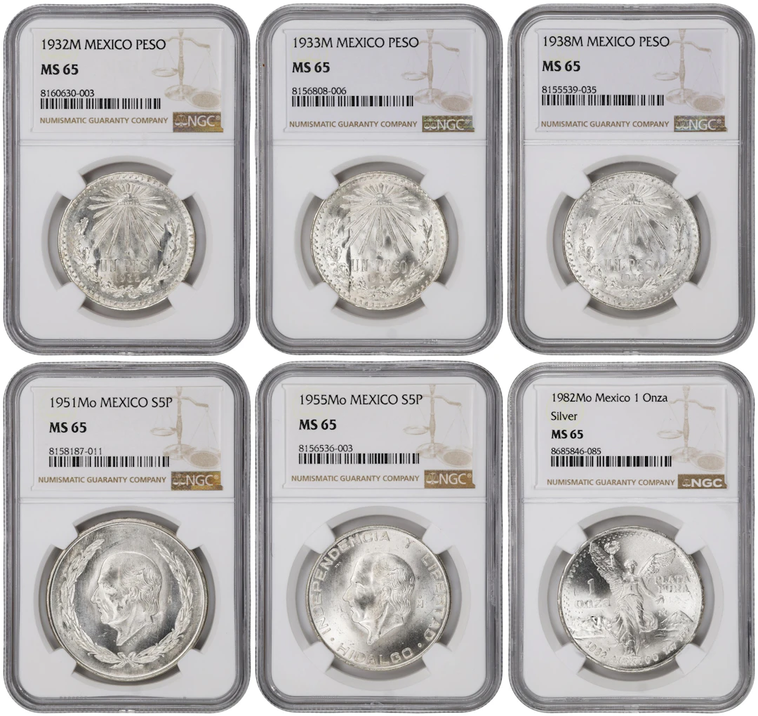 MEXICO. Sextet of Silver Denominations (6 Pieces), 1932-82. Mexico