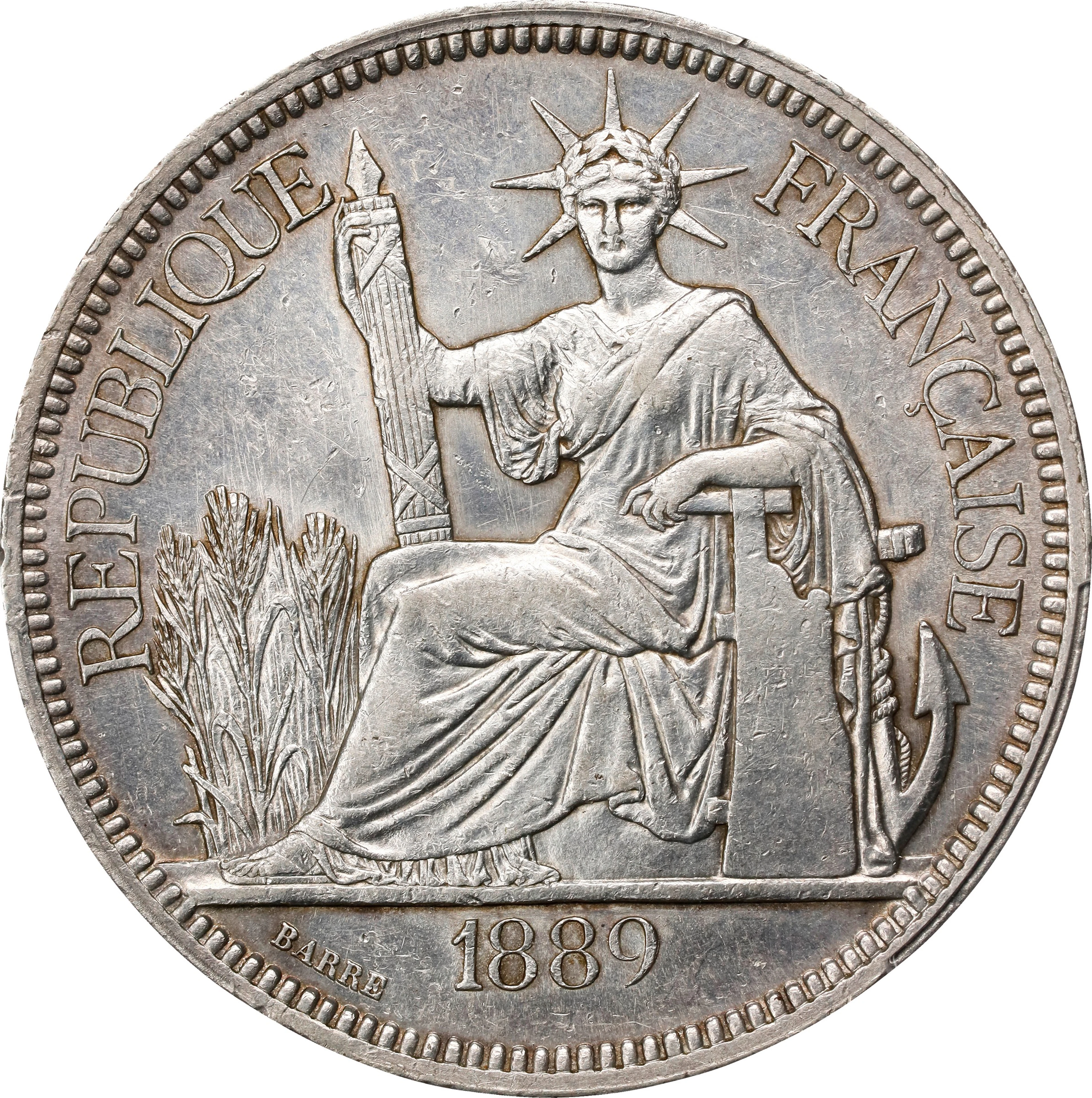 FRENCH INDO-CHINA. Piastre, 1889-A. Paris Mint. PCGS Genuine--Cleaned