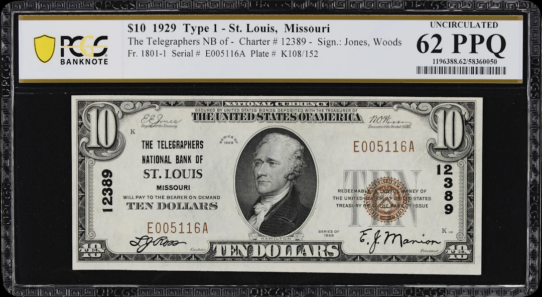 Saint Louis, Missouri. $10 1929 Ty. 1. Fr. 1801-1. Telegraphers NB.