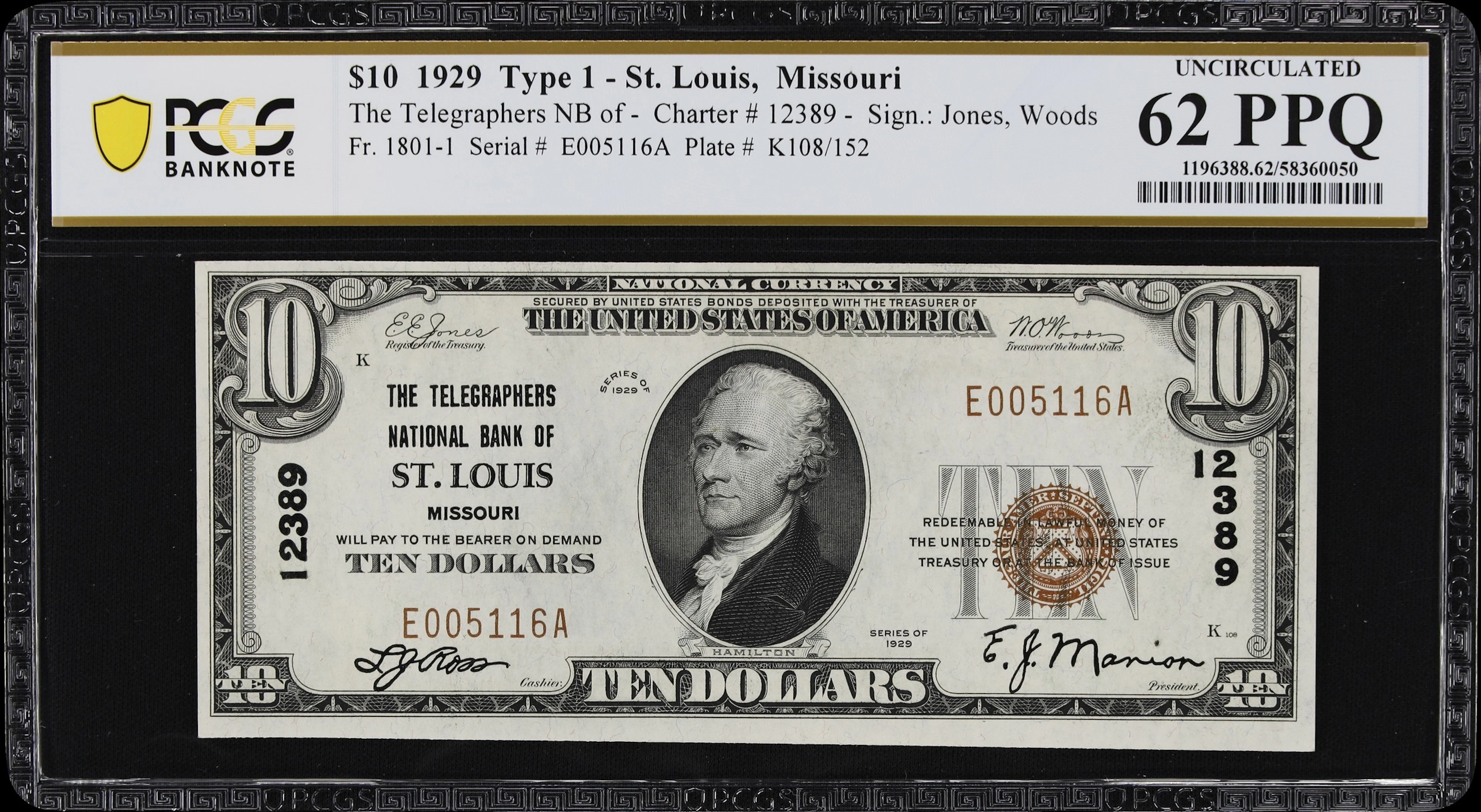Saint Louis, Missouri. $10 1929 Ty. 1. Fr. 1801-1. Telegraphers NB.