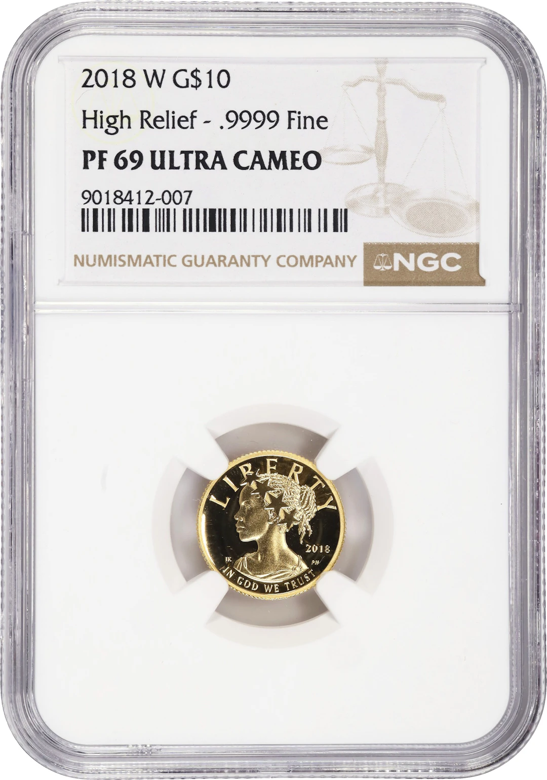 (0.1 oz, 3.11 g AGW). 2018-W American Liberty Gold $10. High Relief.