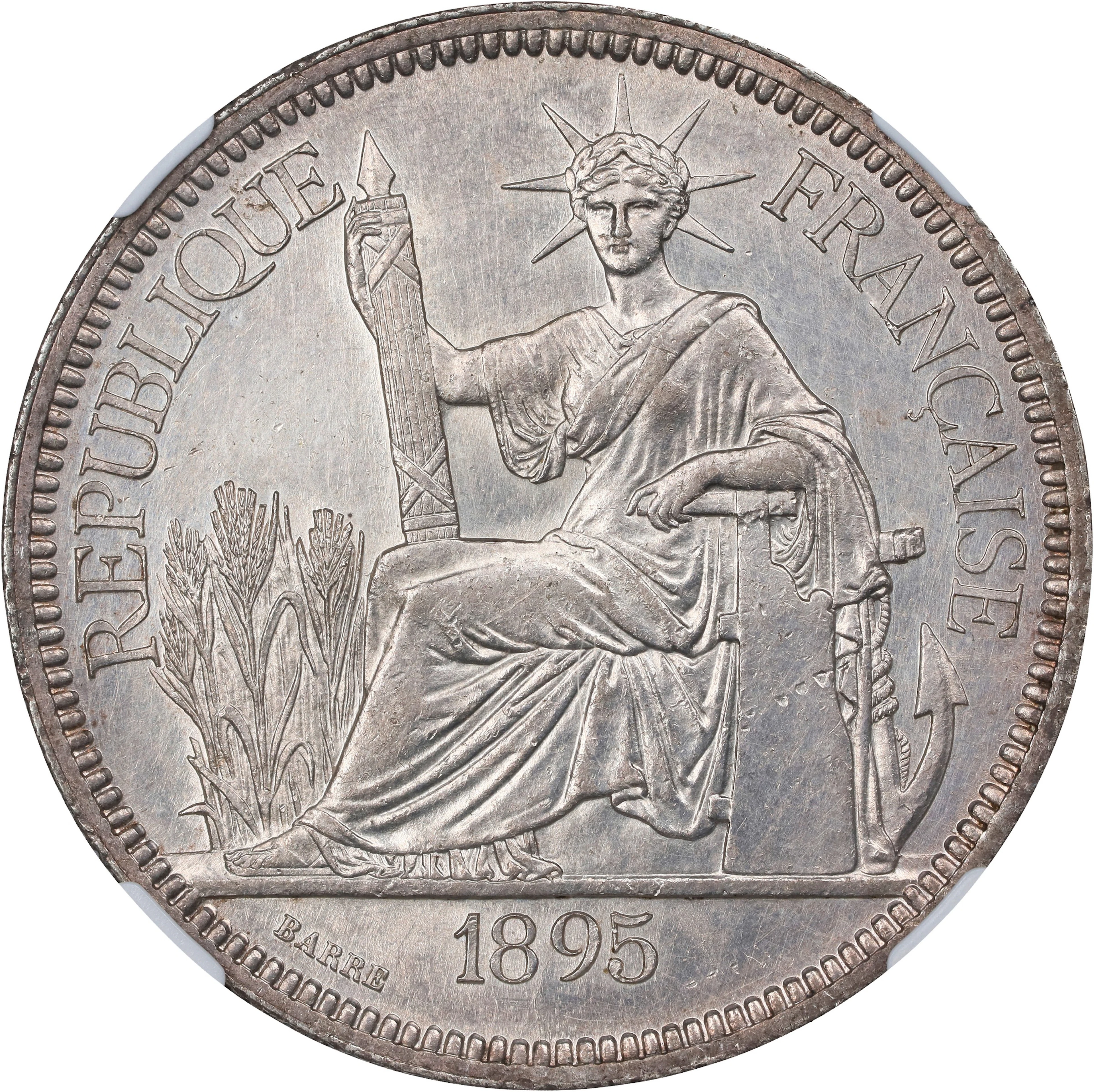 FRENCH INDO-CHINA. Piastre, 1895-A. Paris Mint. NGC Unc Details--Cleaned.