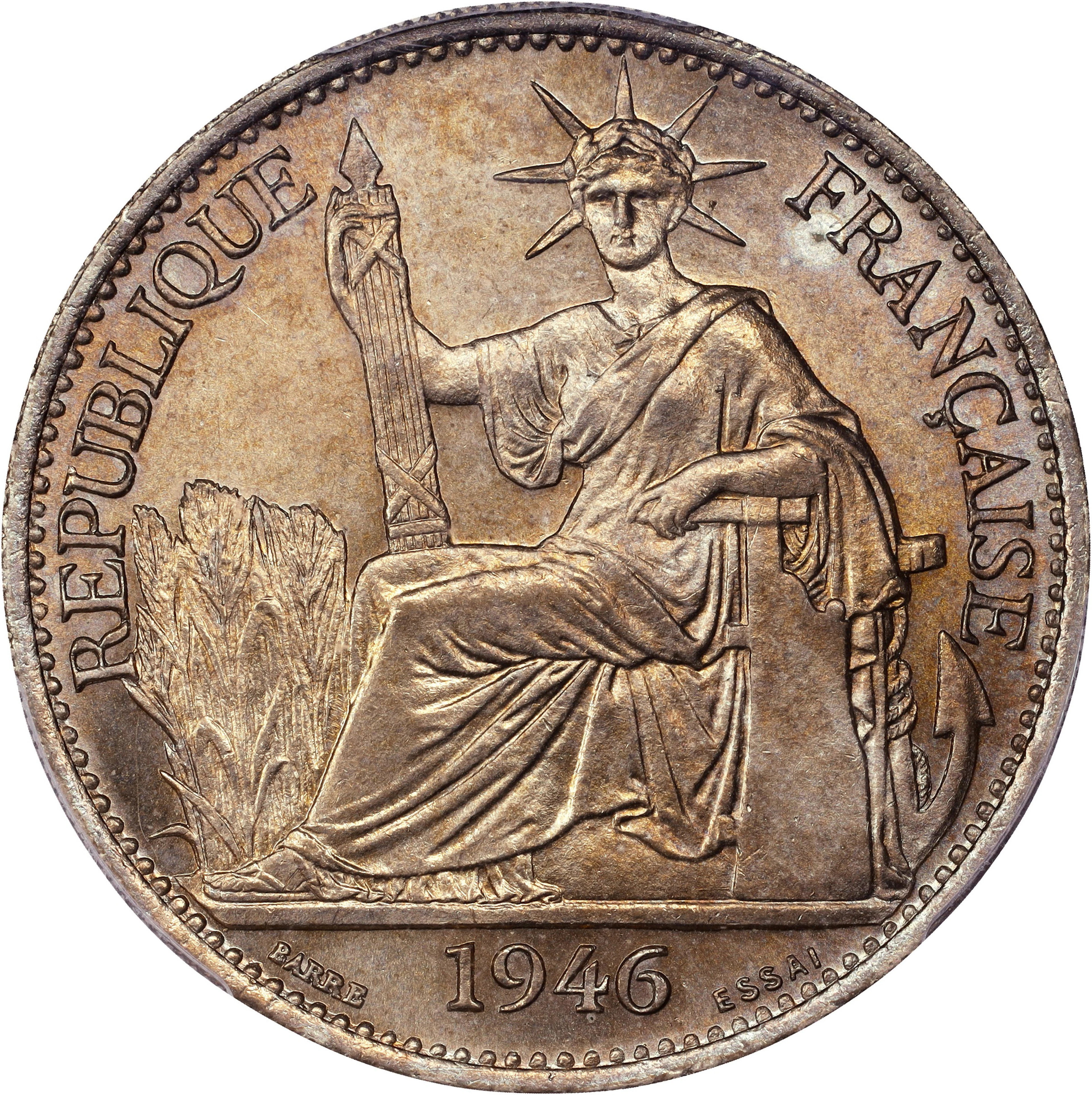 FRENCH INDO-CHINA. Copper-Nickel 50 Centimes Essai (Pattern), 1946.