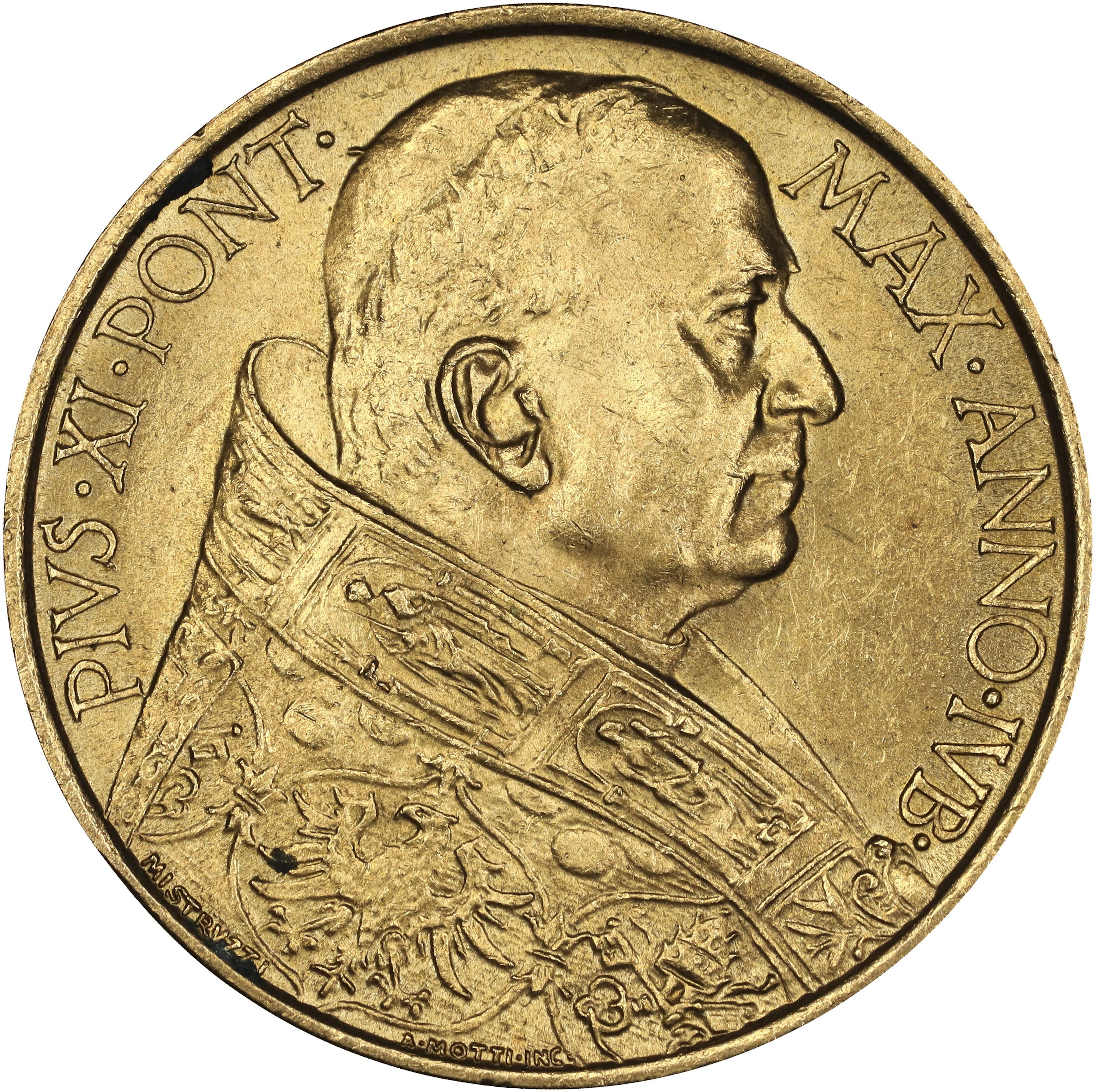 (0.255 oz, 7.932 g AGW). Vatican City. 1933 Gold 100 Lire.
