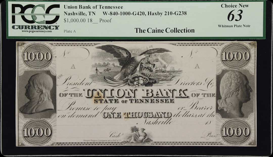 Nashville, Tennessee. Union Bank of Tennessee. 18xx $1000. PCGS Currency
