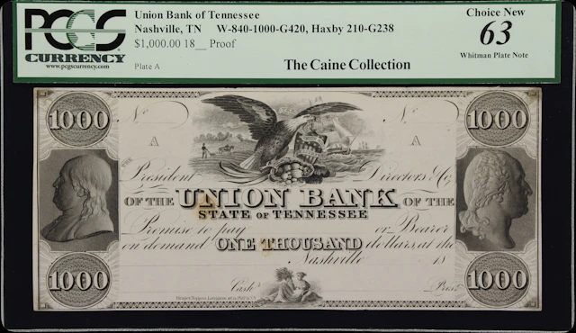 Nashville, Tennessee. Union Bank of Tennessee. 18xx $1000. PCGS Currency