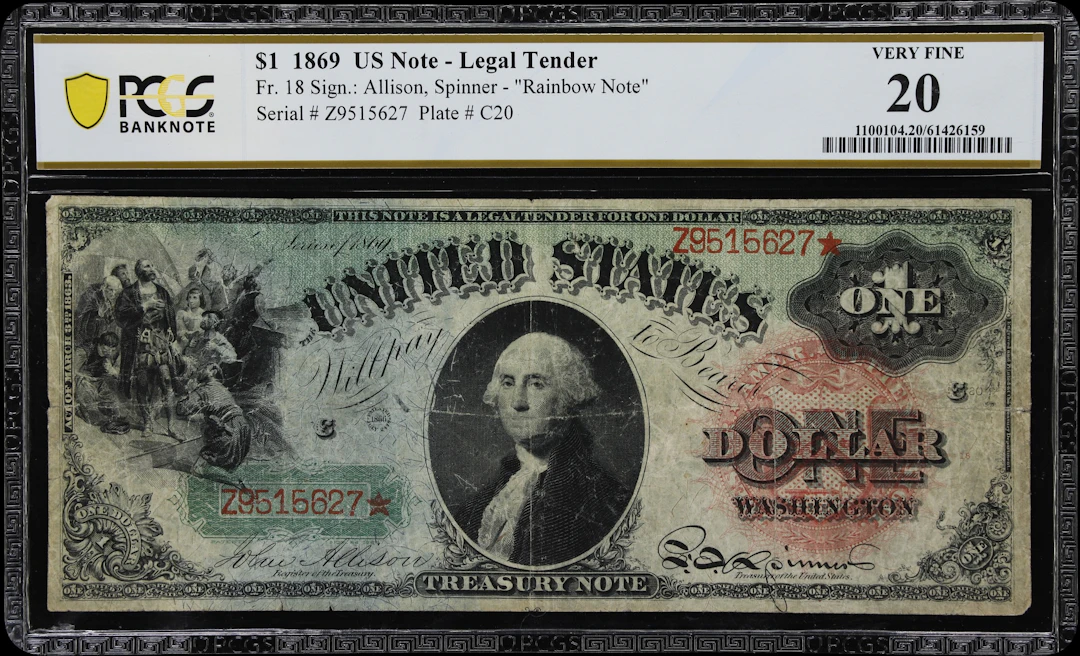 Fr. 18. 1869 $1 Legal Tender Note. PCGS Banknote Very Fine 20.