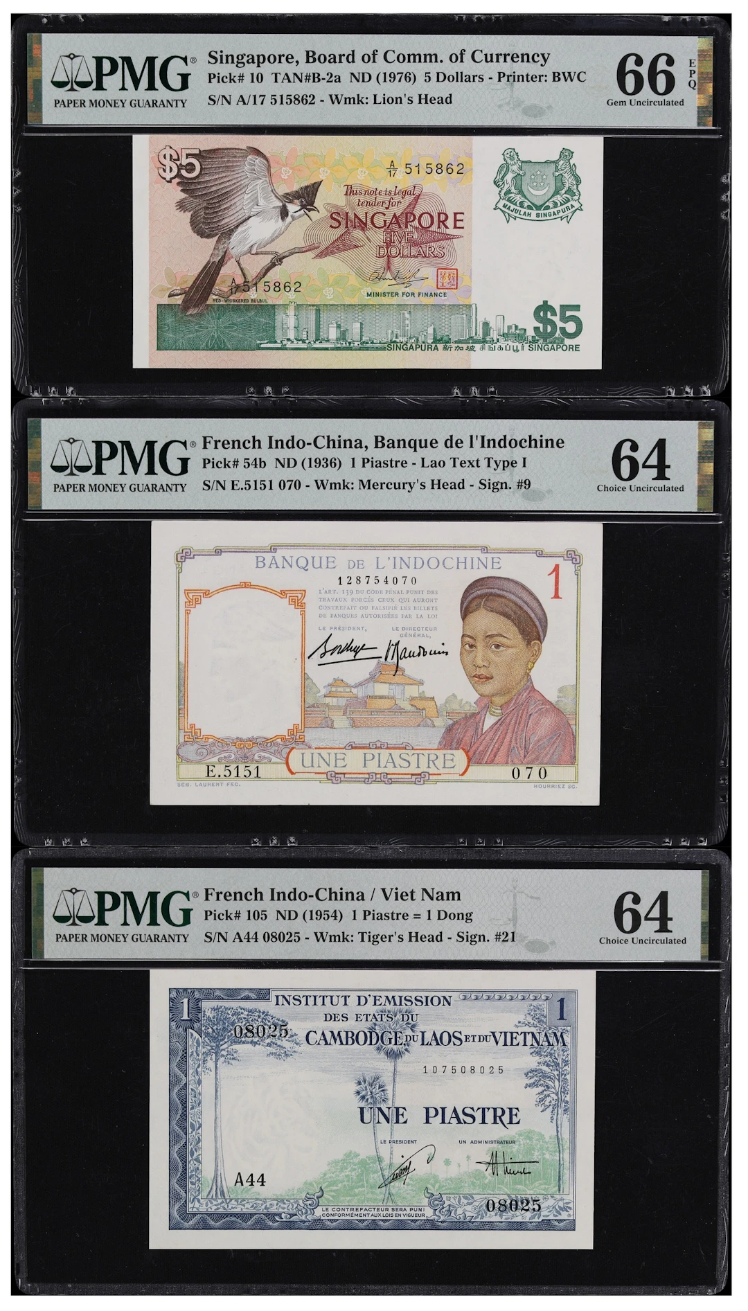 MIXED LOTS. Lot of (3). French Indo-China & Singapore. Mixed Banks.