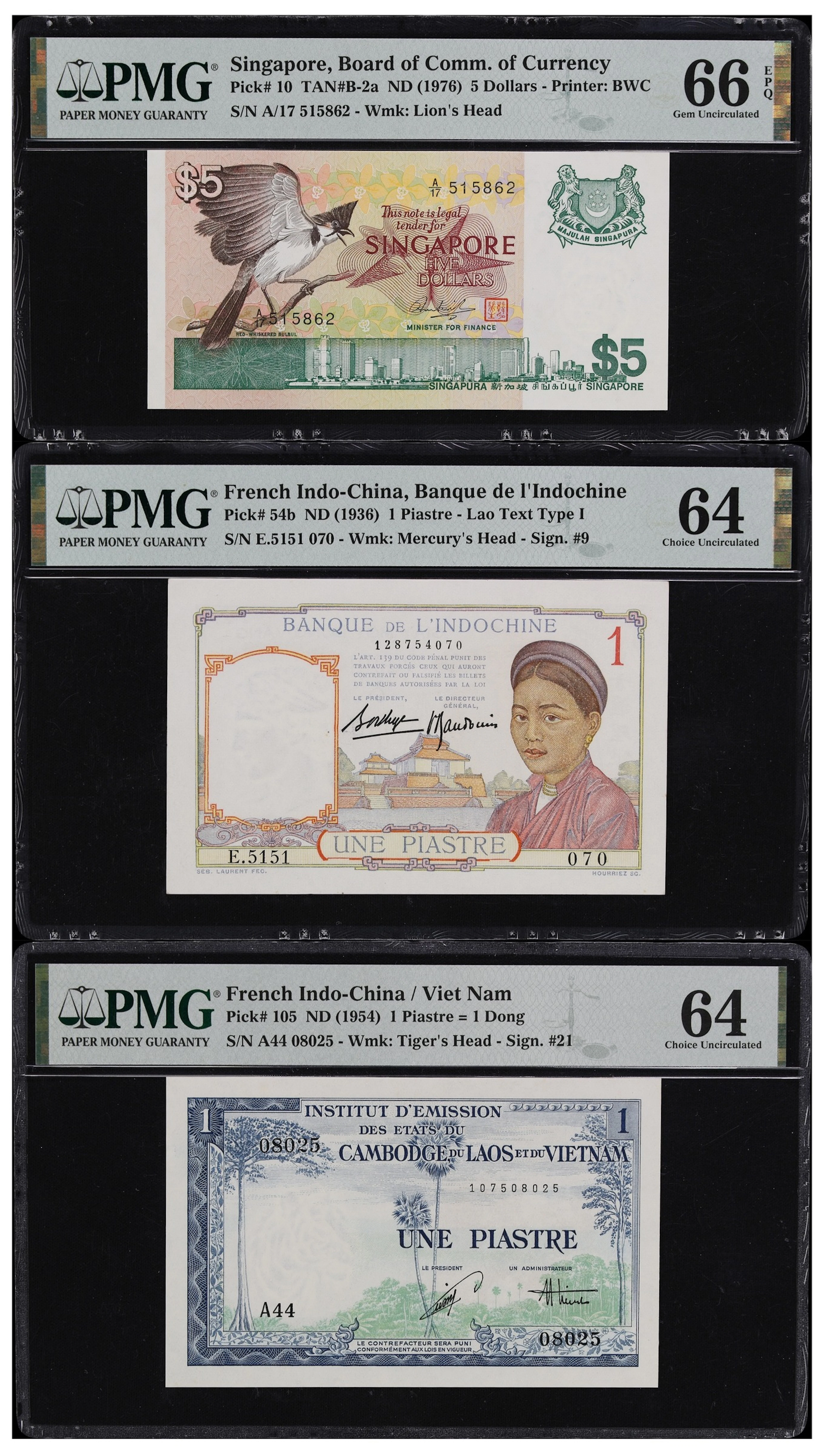 MIXED LOTS. Lot of (3). French Indo-China & Singapore. Mixed Banks.