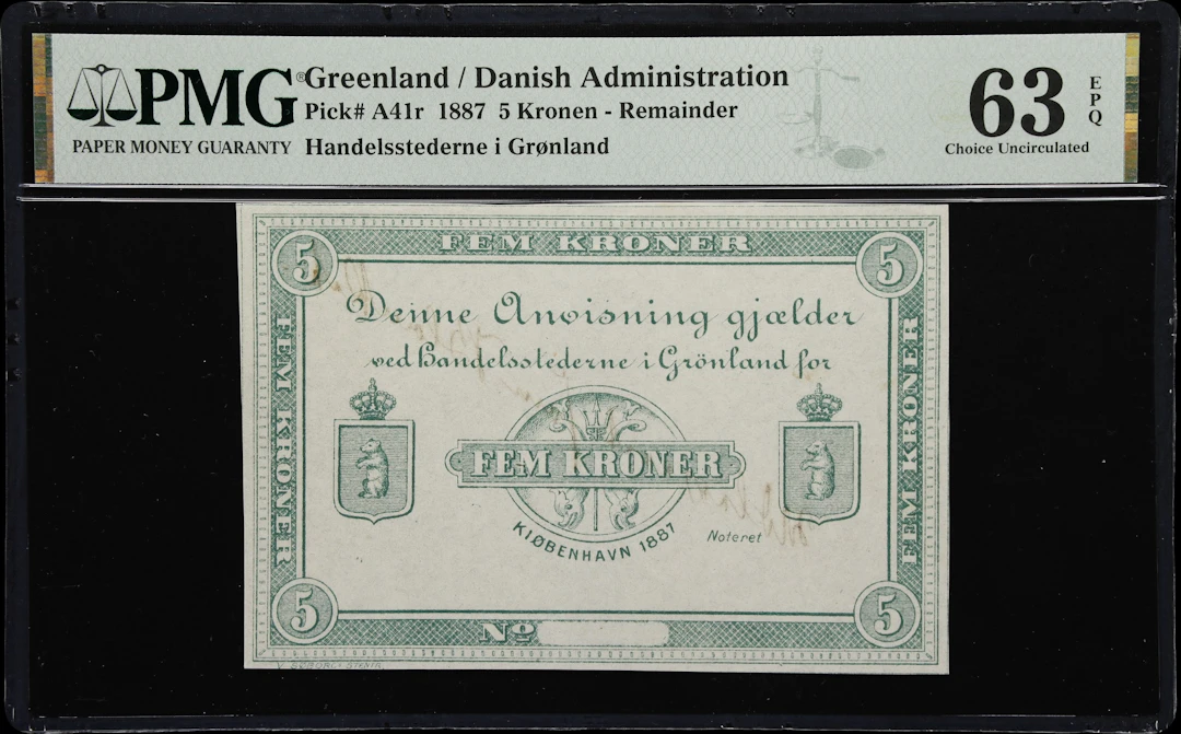 (◊) GREENLAND. Handelsstederne i Gronland. 5 Kronen, 1887. P-A41r.