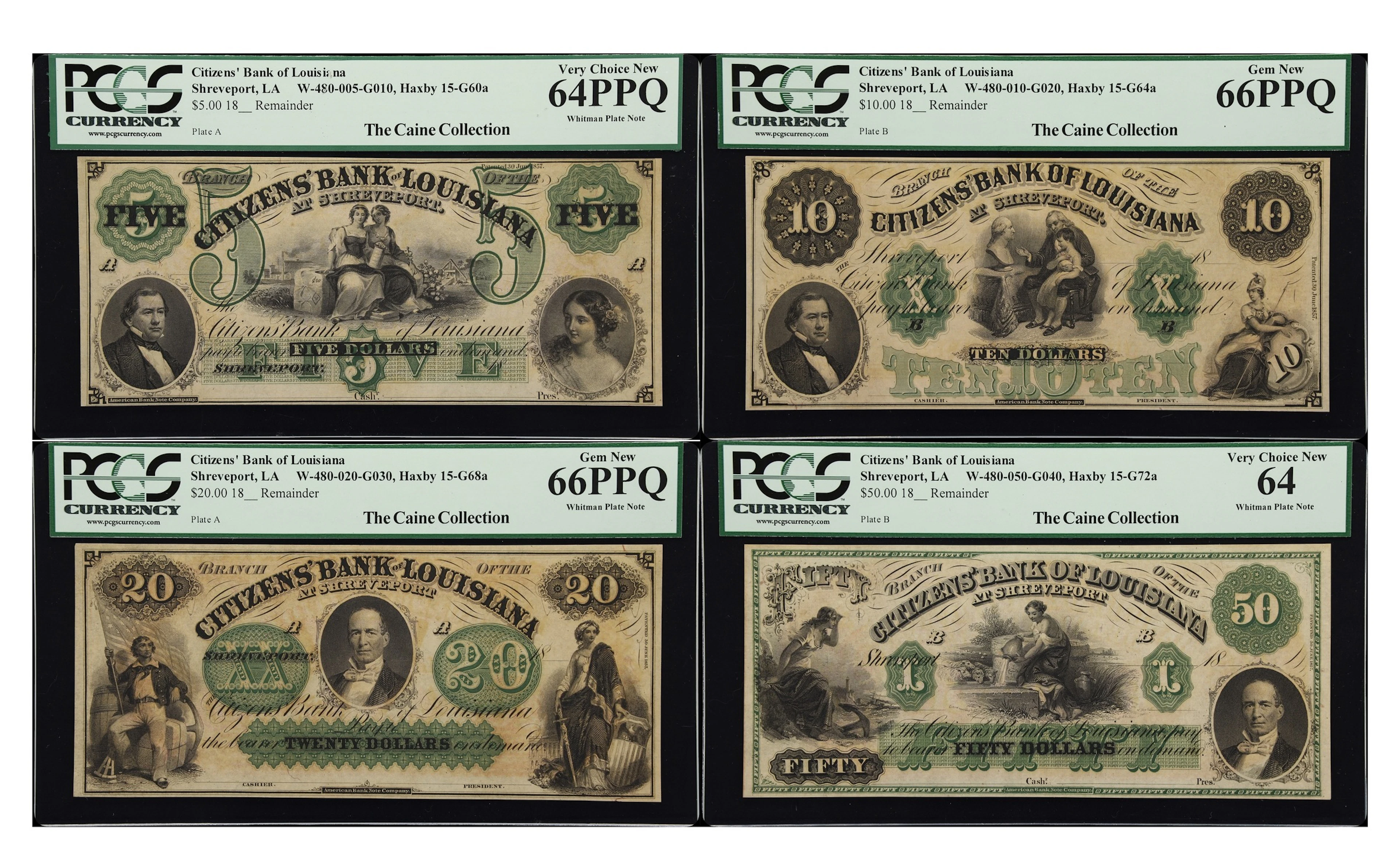 Lot of (4) Shreveport, Louisiana. Citizens' Bank of Louisiana. 18xx