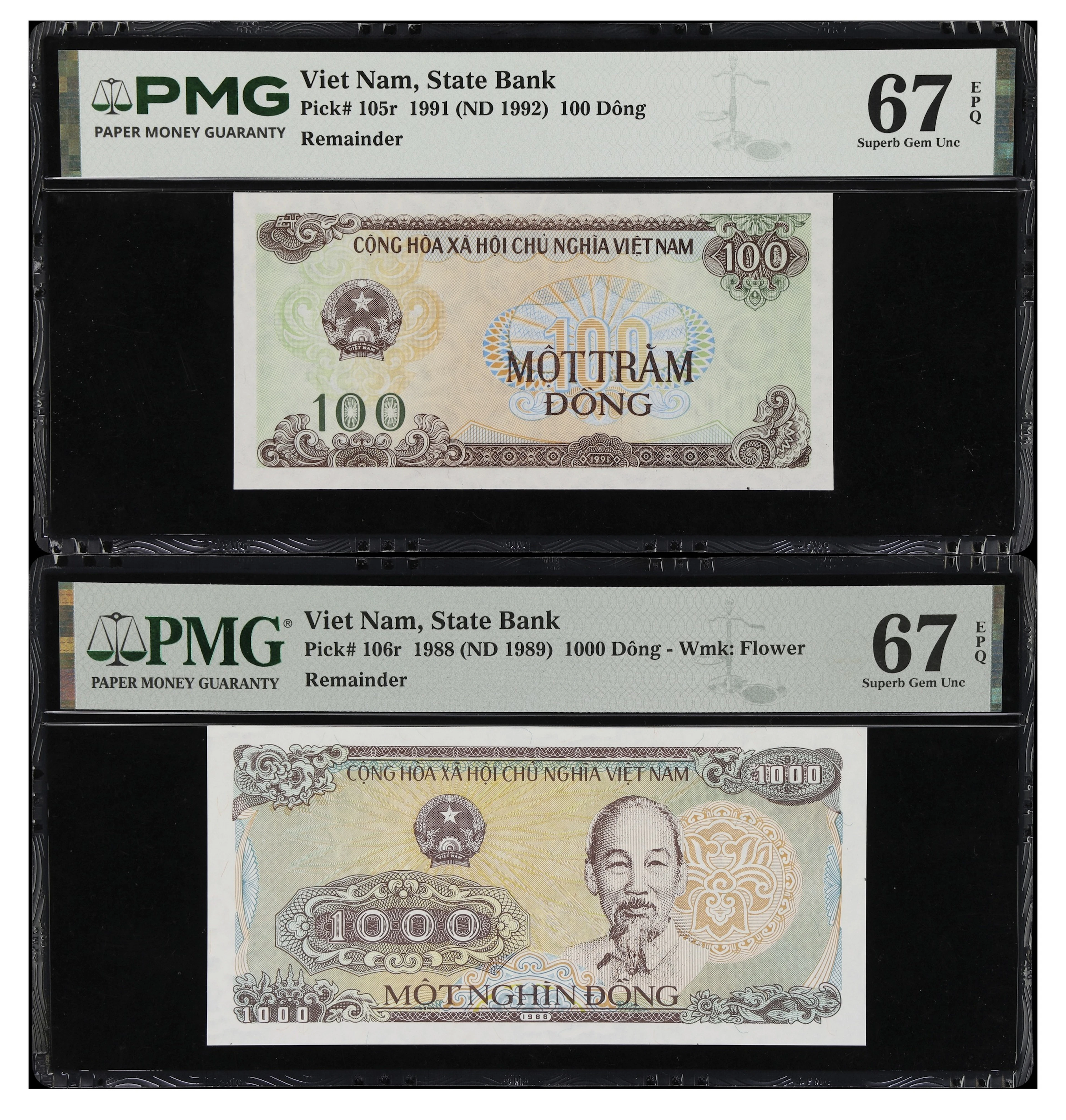 VIETNAM. Lot of (2). State Bank of Vietnam. 100 & 1000 Dong, 1988-91