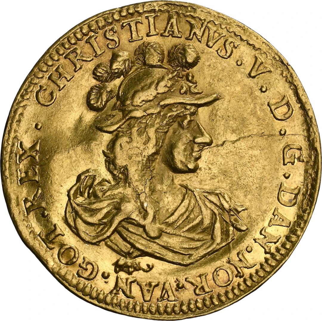 DENMARK. Ducat, 1688. Copenhagen Mint. Christian V. NGC AU-58.