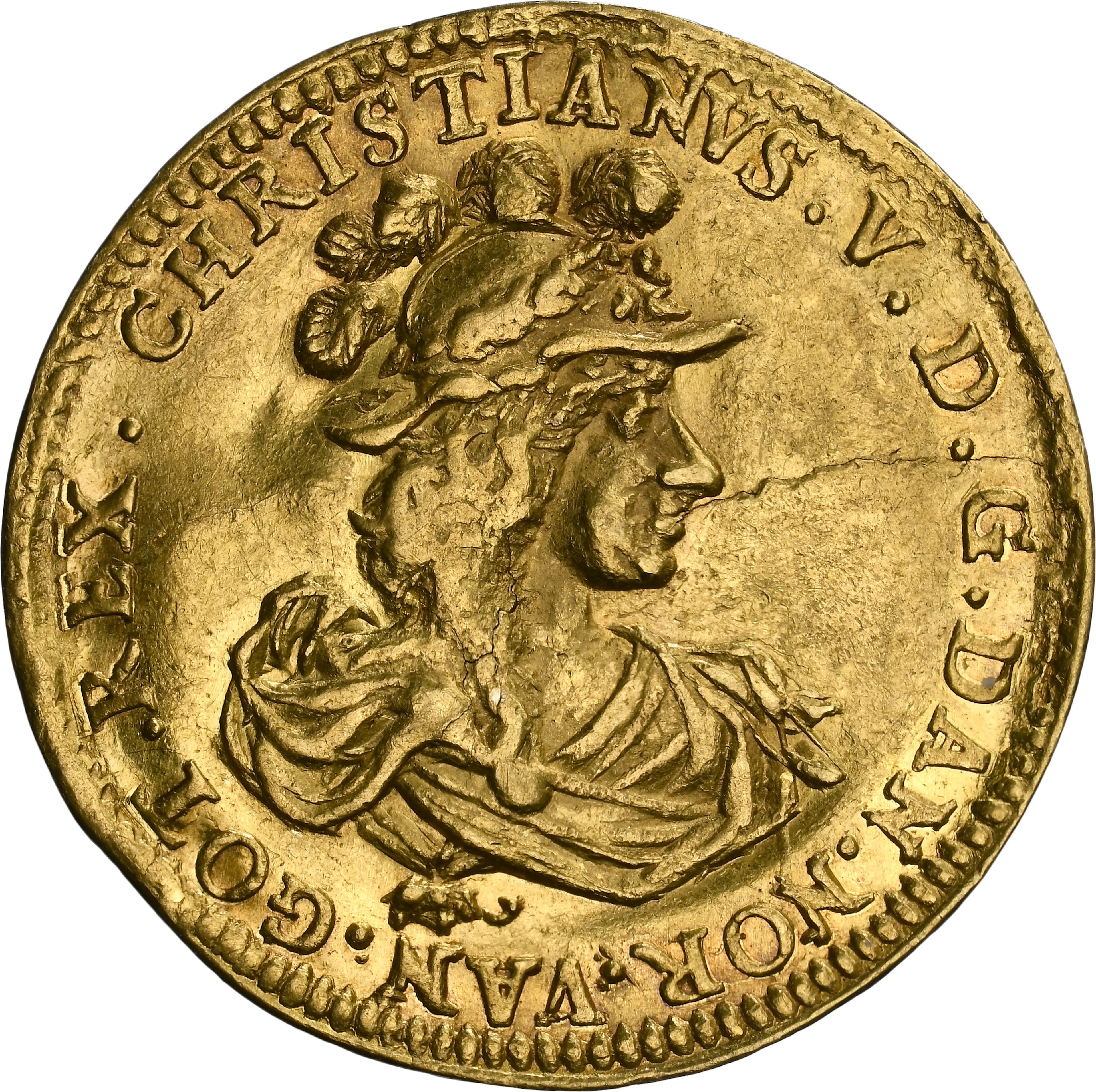 DENMARK. Ducat, 1688. Copenhagen Mint. Christian V. NGC AU-58.