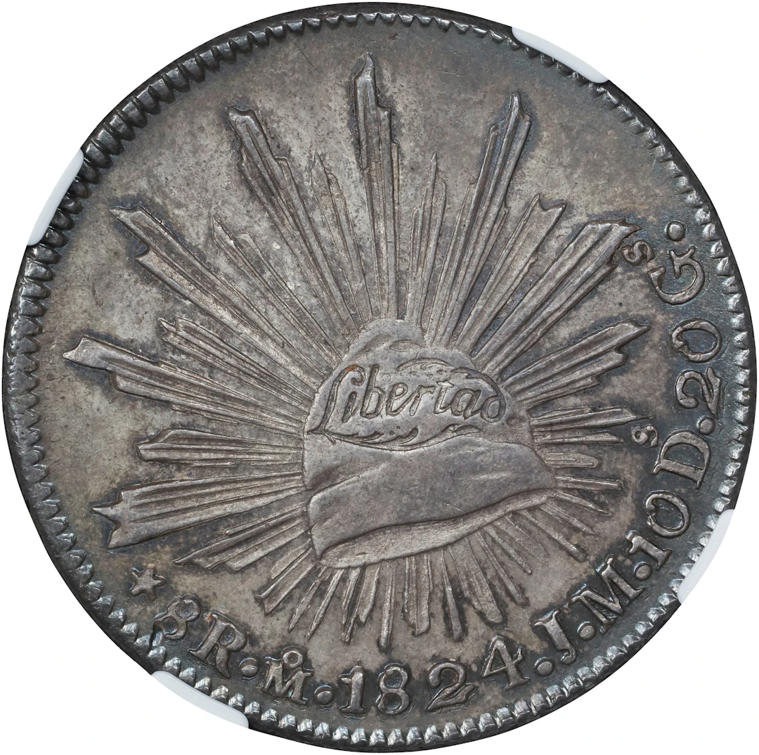 MEXICO. "Hookneck" 8 Reales, 1824-Mo JM. Mexico City Mint. NGC AU-58.
