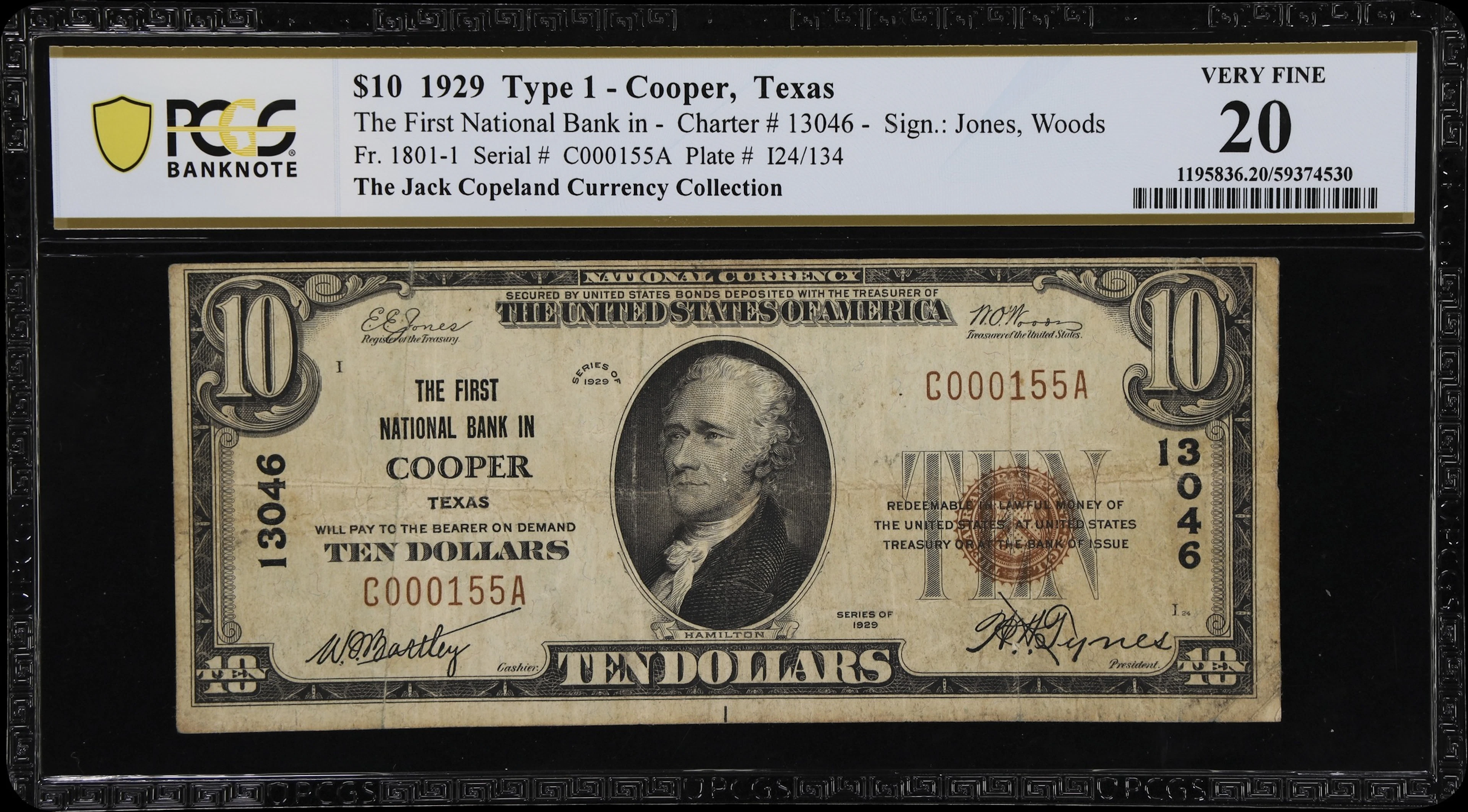 Cooper, Texas. $10 1929 Ty. 1. Fr. 1801-1. First NB. Charter #13046.