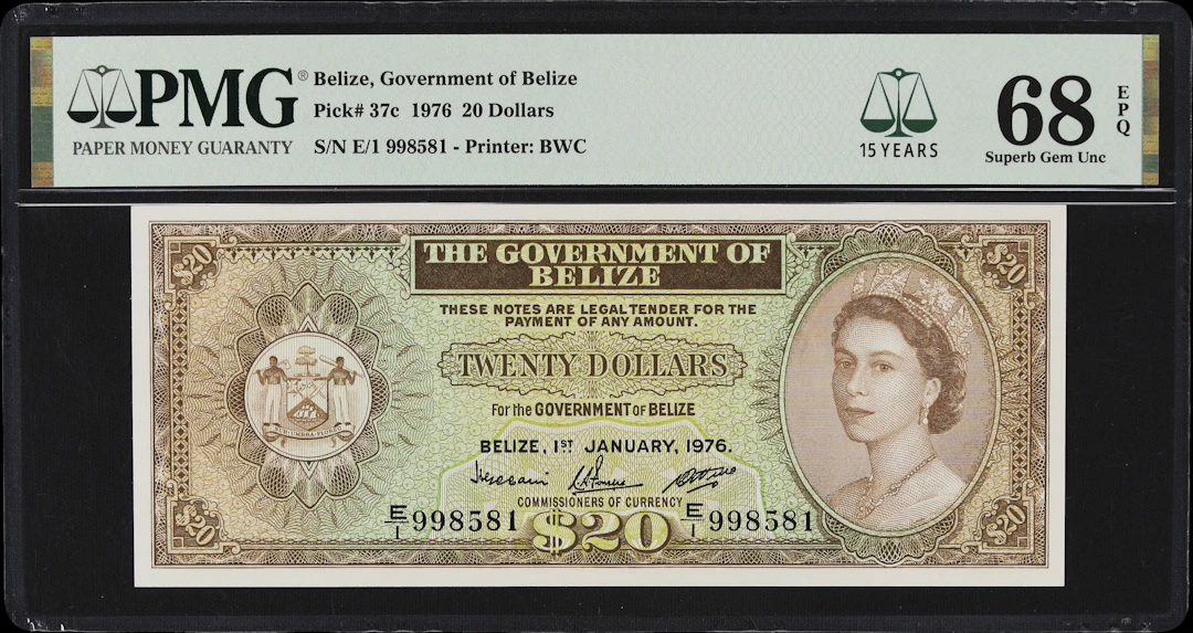 BELIZE. Government of Belize. 20 Dollars, 1.1.1976. P-37c. PMG Superb