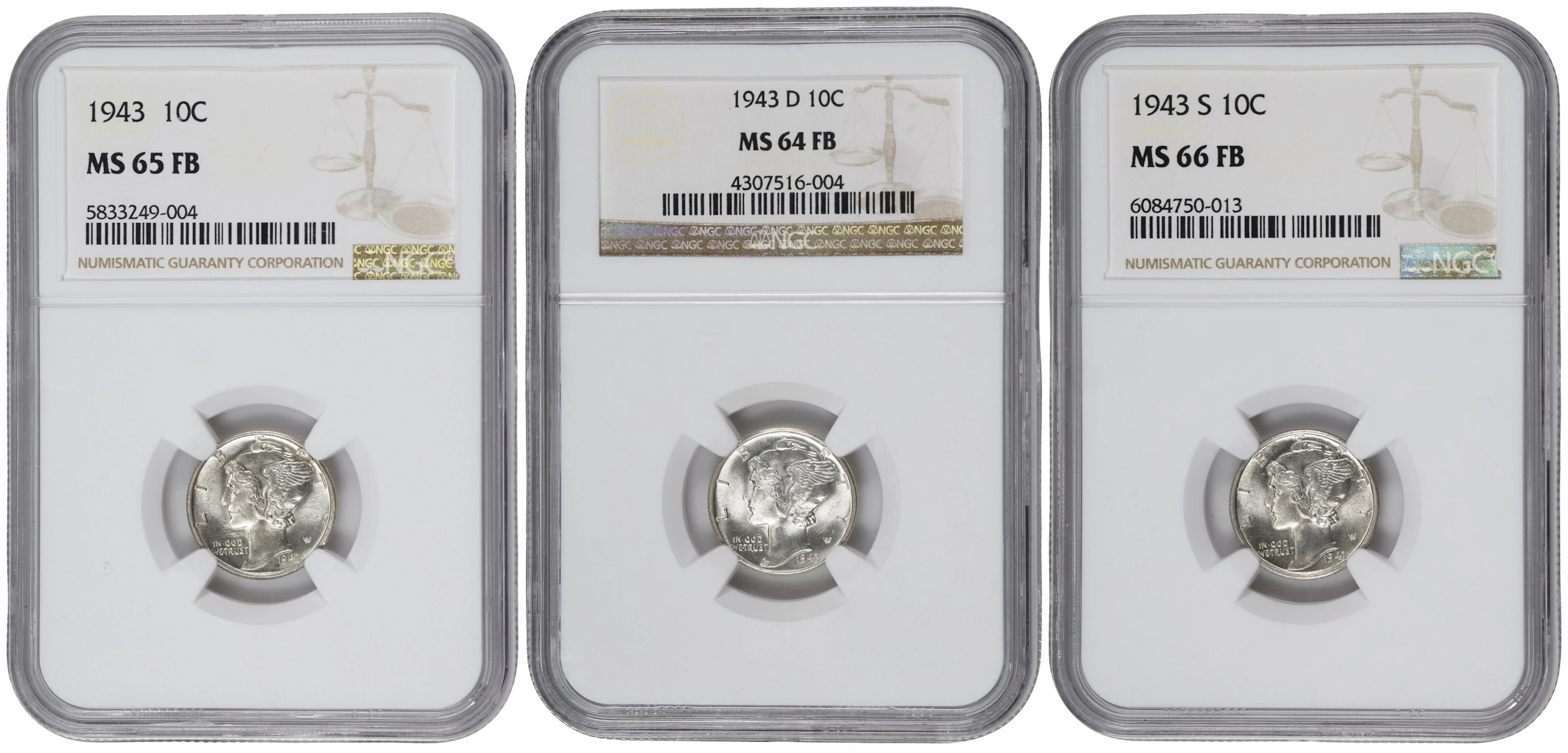 1943 Mercury Dime. PDS Set. (NGC).