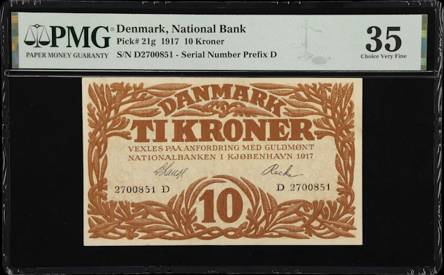 (◊) DENMARK. Nationalbanken i Kjobenhavn. 10 Kroner, 1917. P-21g.