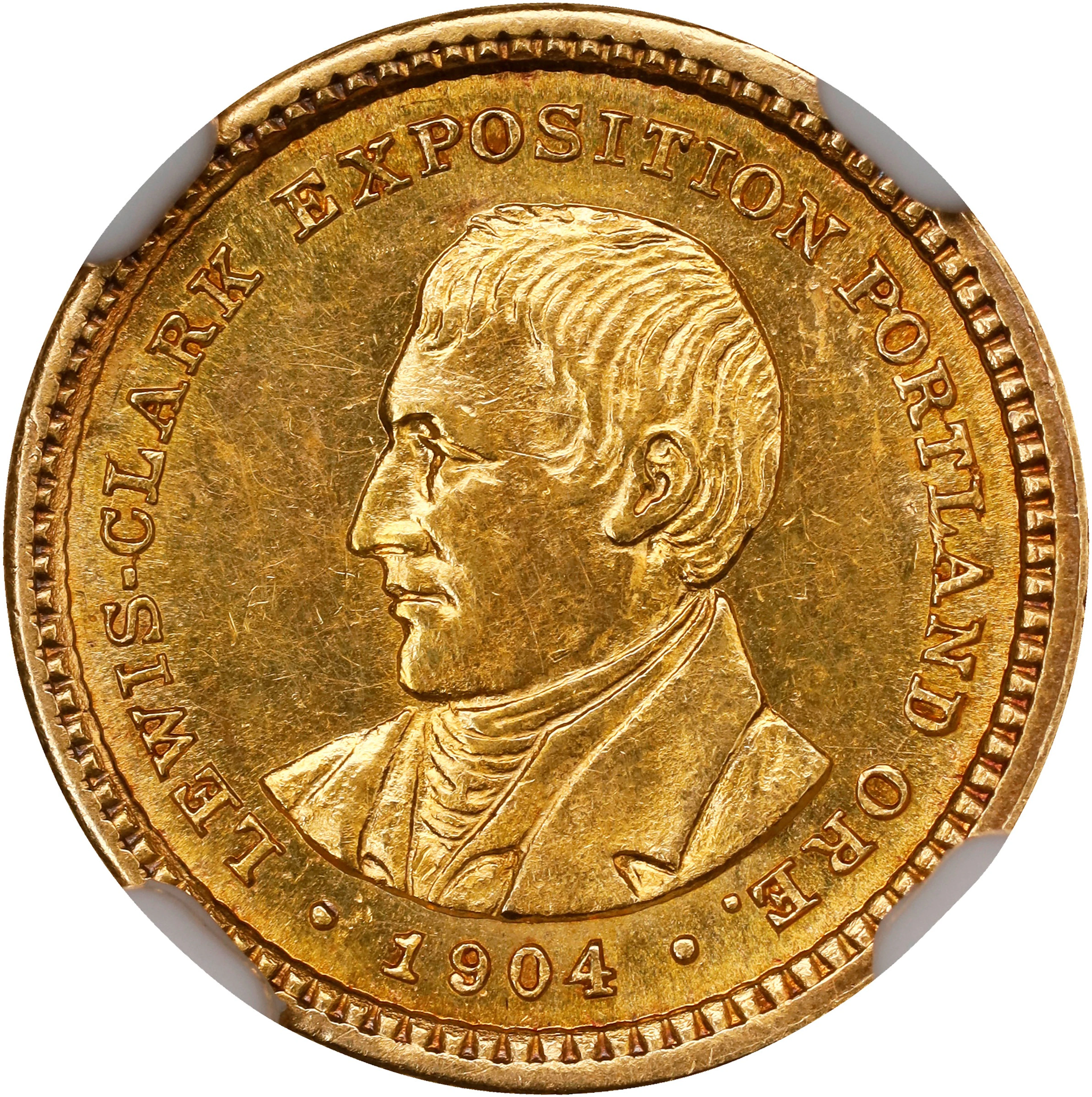 1904 Lewis and Clark Exposition Gold Dollar. AU-58 (NGC).