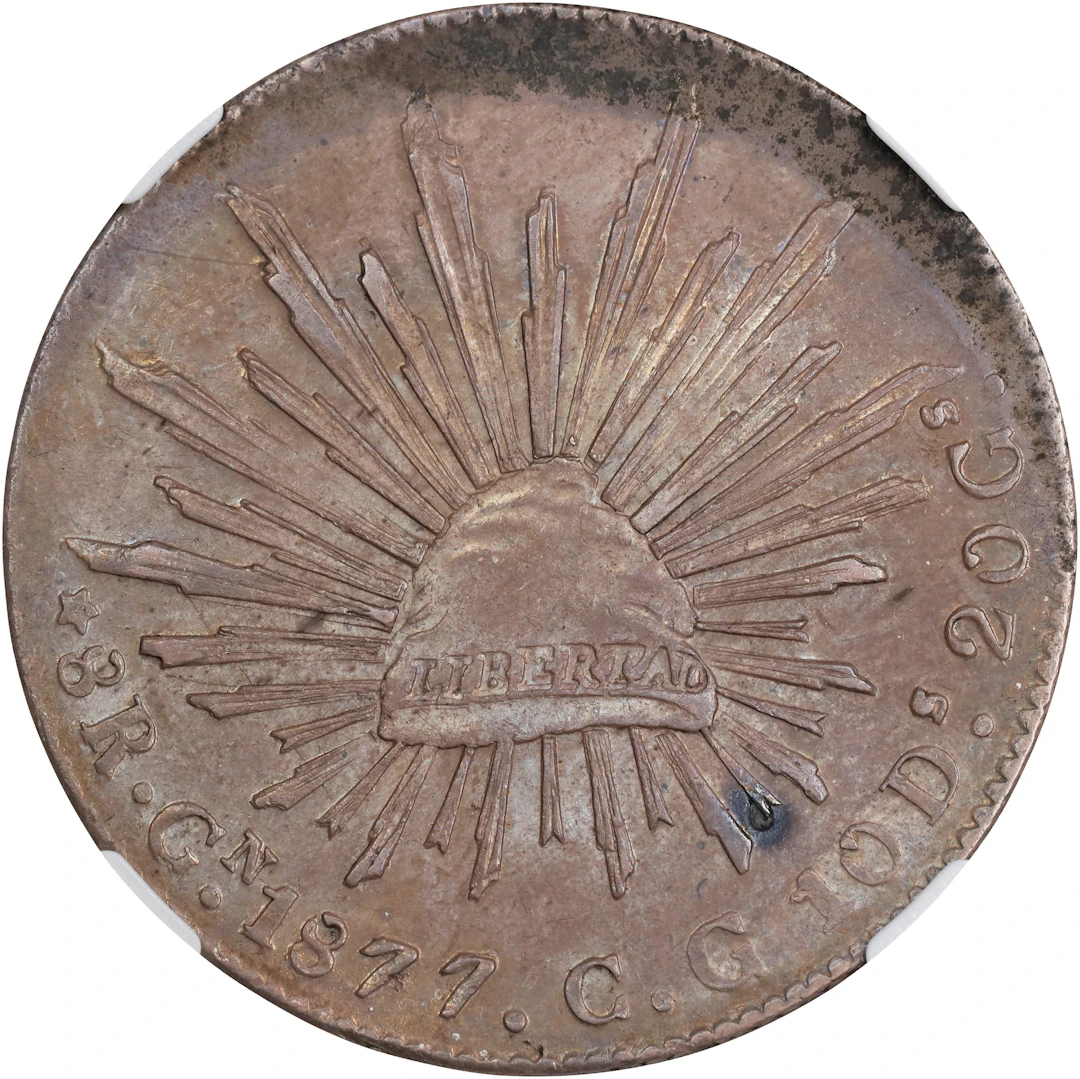 MEXICO. 8 Reales, 1877-"GN" CG. Culiacan Mint. NGC AU Details--Environmental